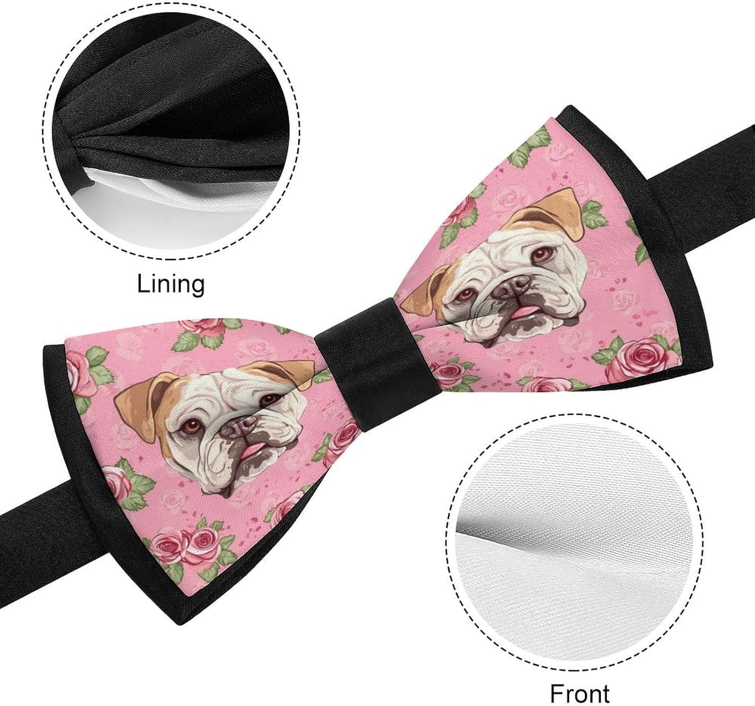 Flower Boston Bulldog Bow Ties for Men Fun Printed Pre Tied Adjustable Bowtie for Party Wedding