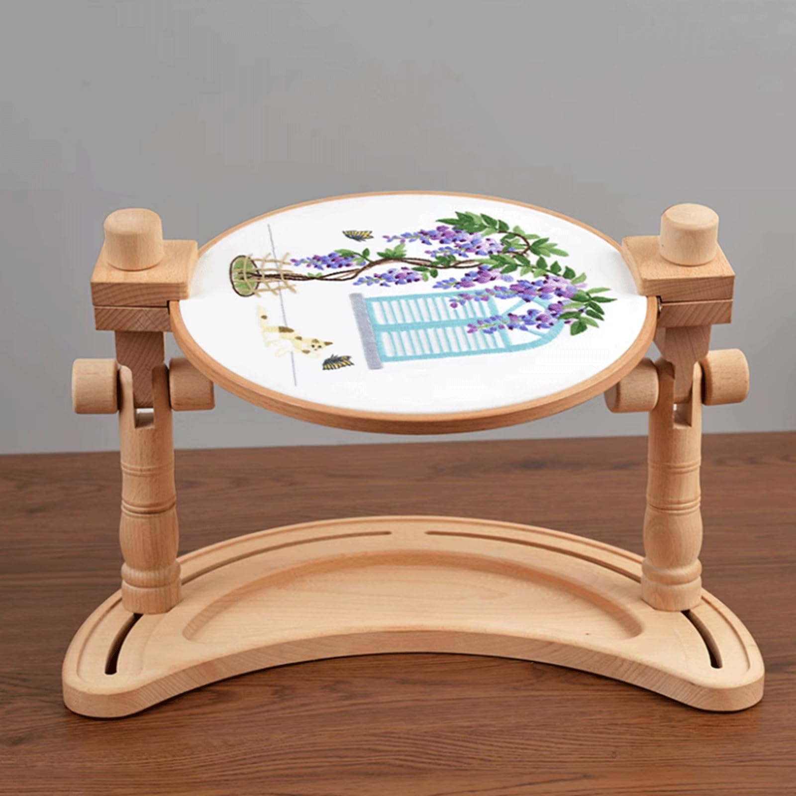 KRILLIQ Soporte de Bordado Soporte de Madera para Punto de Cruz, aro de Bordado Redondo, Marco de Bordado de Escritorio, Soporte para Bordado y Costura Arte de la Costura