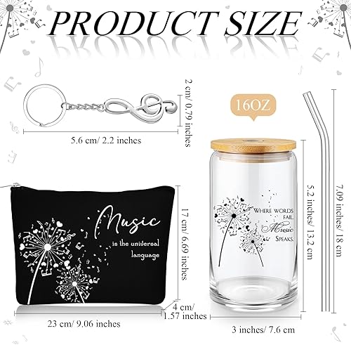 Miniatura 2 de Sieral Regalos para amantes de la música para mujeres, regalos de Navidad para profesores, taza de cristal, bolsa musical con cremallera, llavero