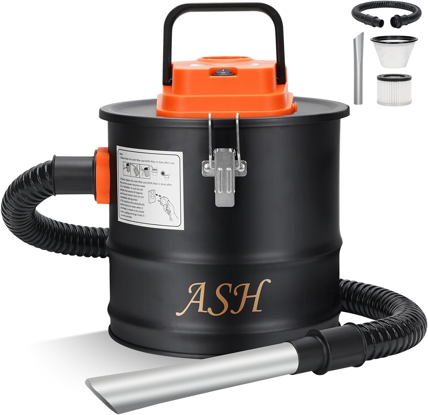 GoCampDirect Ash Vacuum Cleaner -2.6 Gallon Fireplace Ash Vac with 800w Powerful Hose Non-Woven Dust Separator | Dry Stove Vacuum for Fireplaces Pellet Grill Wood Stove Fire Pits Orange