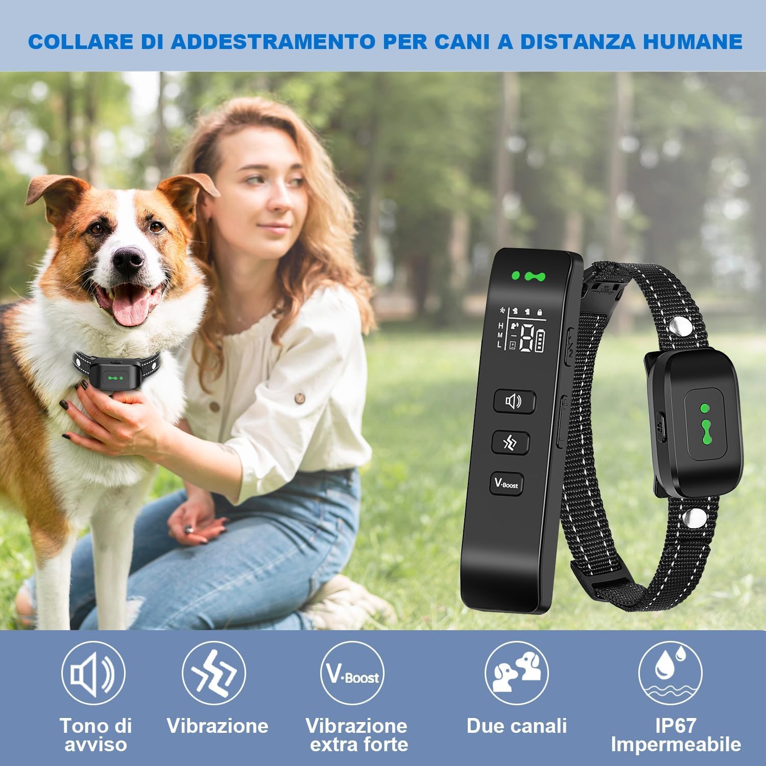 Collare di Addestramento per 2 Cani, Collare Impermeabile IP67 per cani, Collare Antiabbaiamento a 3300 piedi con Telecomando, Modalità di Addestramento a Vibrazione e Suono con Blocco di Sicurezza