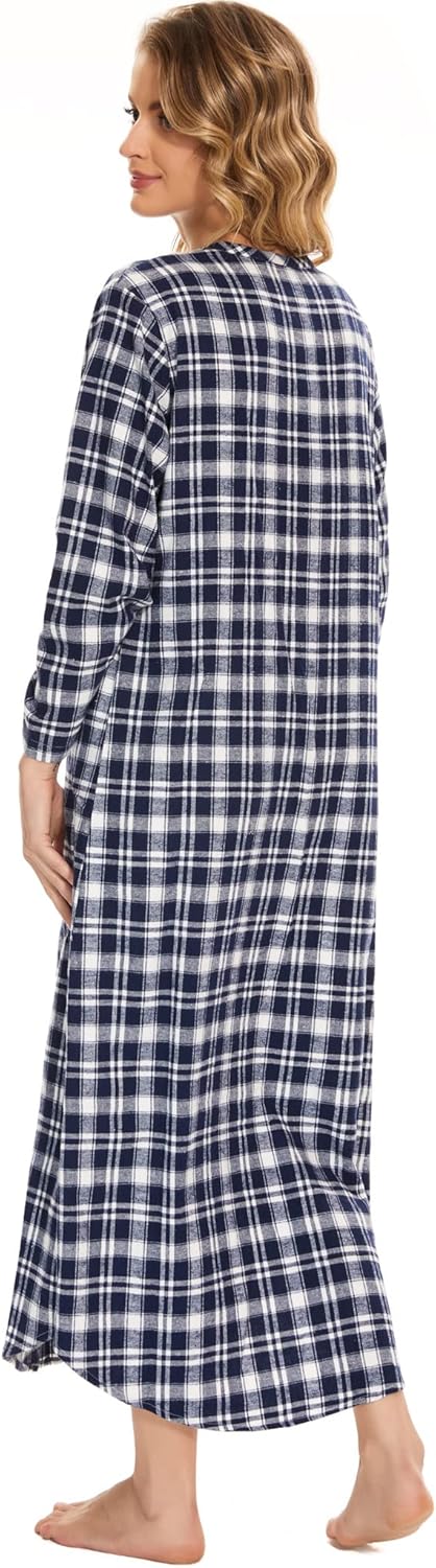 Zerbala Long Flannel Nightgown for Women Long Sleeve Plus Size - Image 4