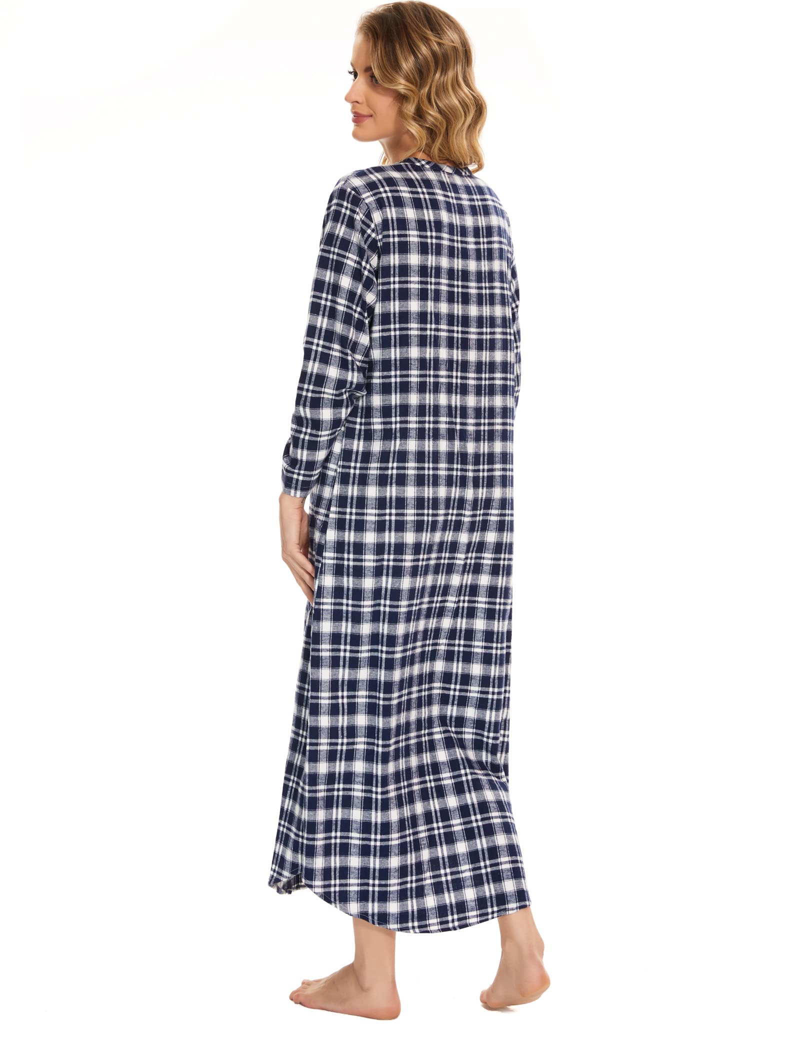 Zerbala Camisón largo de franela para mujer, manga larga, talla grande