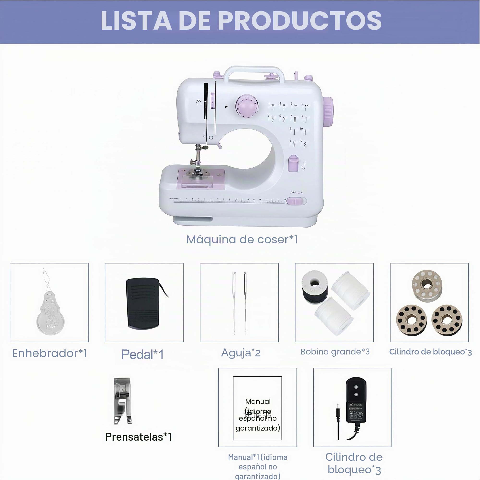 Maquina De Coser Electrica Portatil, 12 Puntadas Mini Máquina De Coser Für Principiantes Y Niños, Profesional Velocidad Ajustable Doble Línea Maquina Coser Con Luz LED Y Pedal Für Familiar