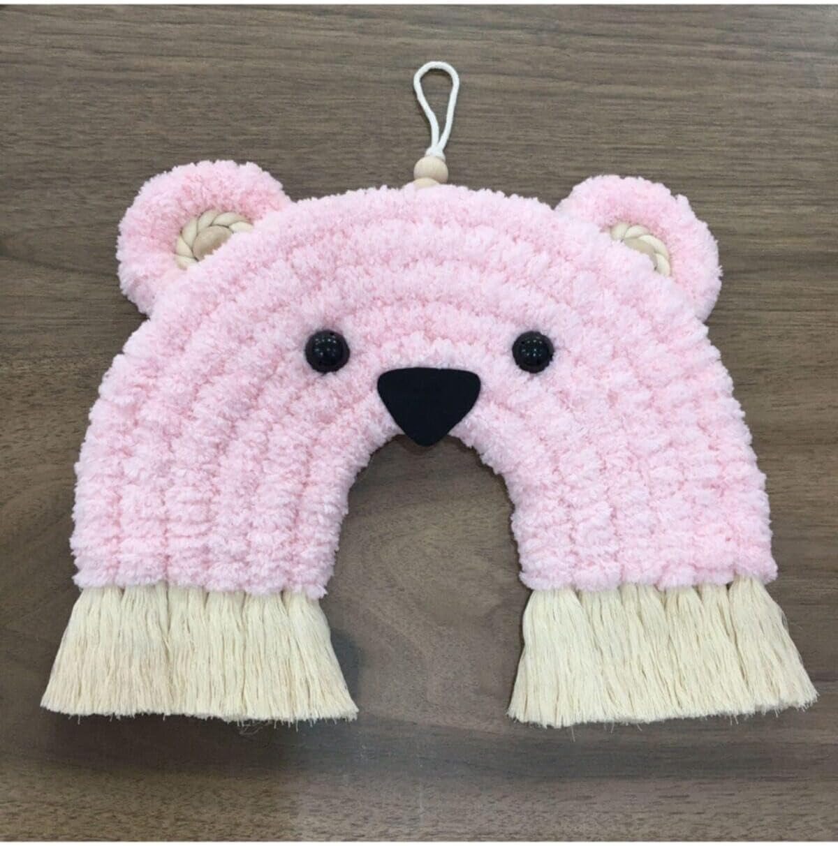 SODEF Macrame Rainbow Animal Figure Bear Room Wall Door Hanging Decoration Handmade - Pink