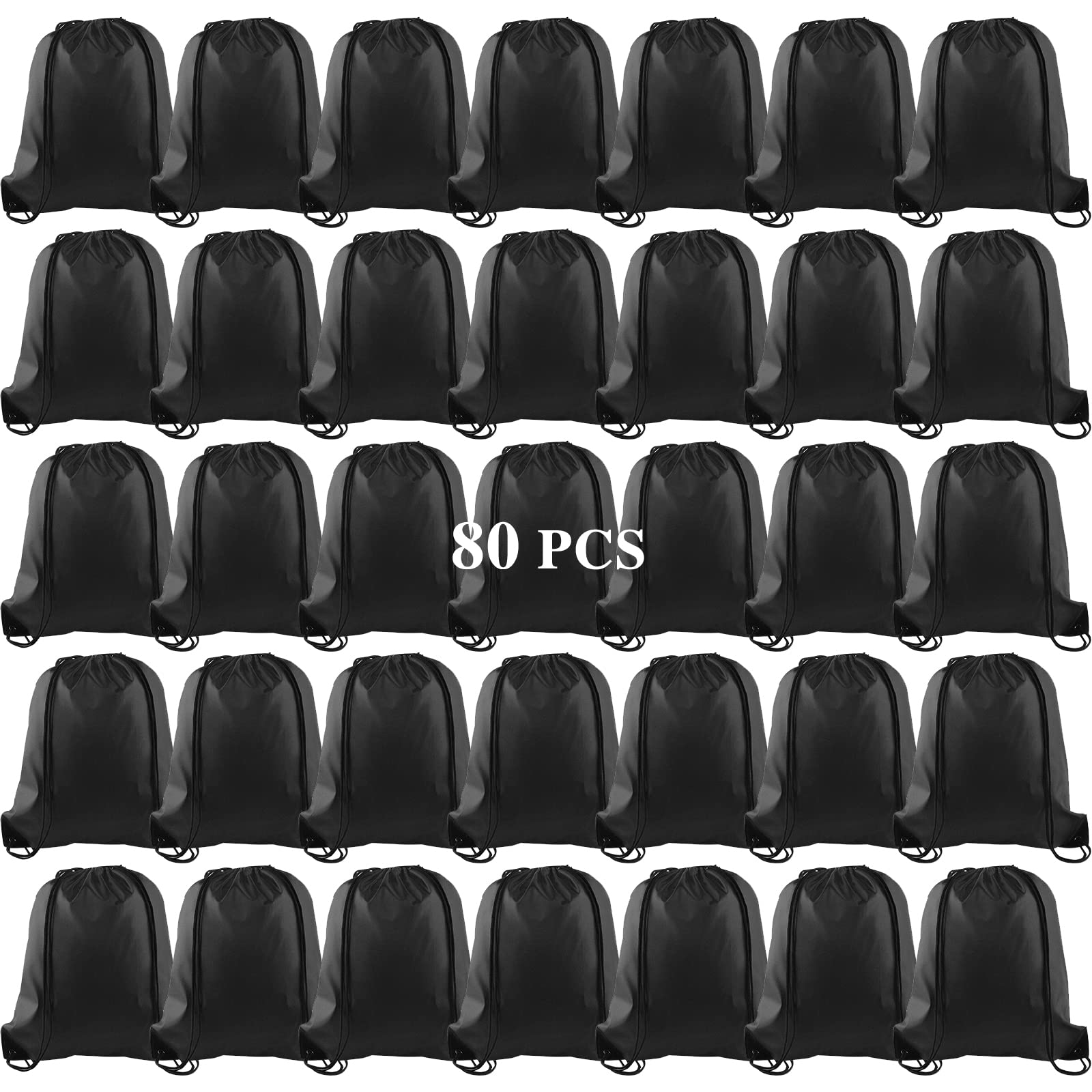 KUUQA 80Pcs Black Drawstring Backpack Bag Sack Drawstring Bags Bulk String Bags Storage Bags for Sport Gym Traveling