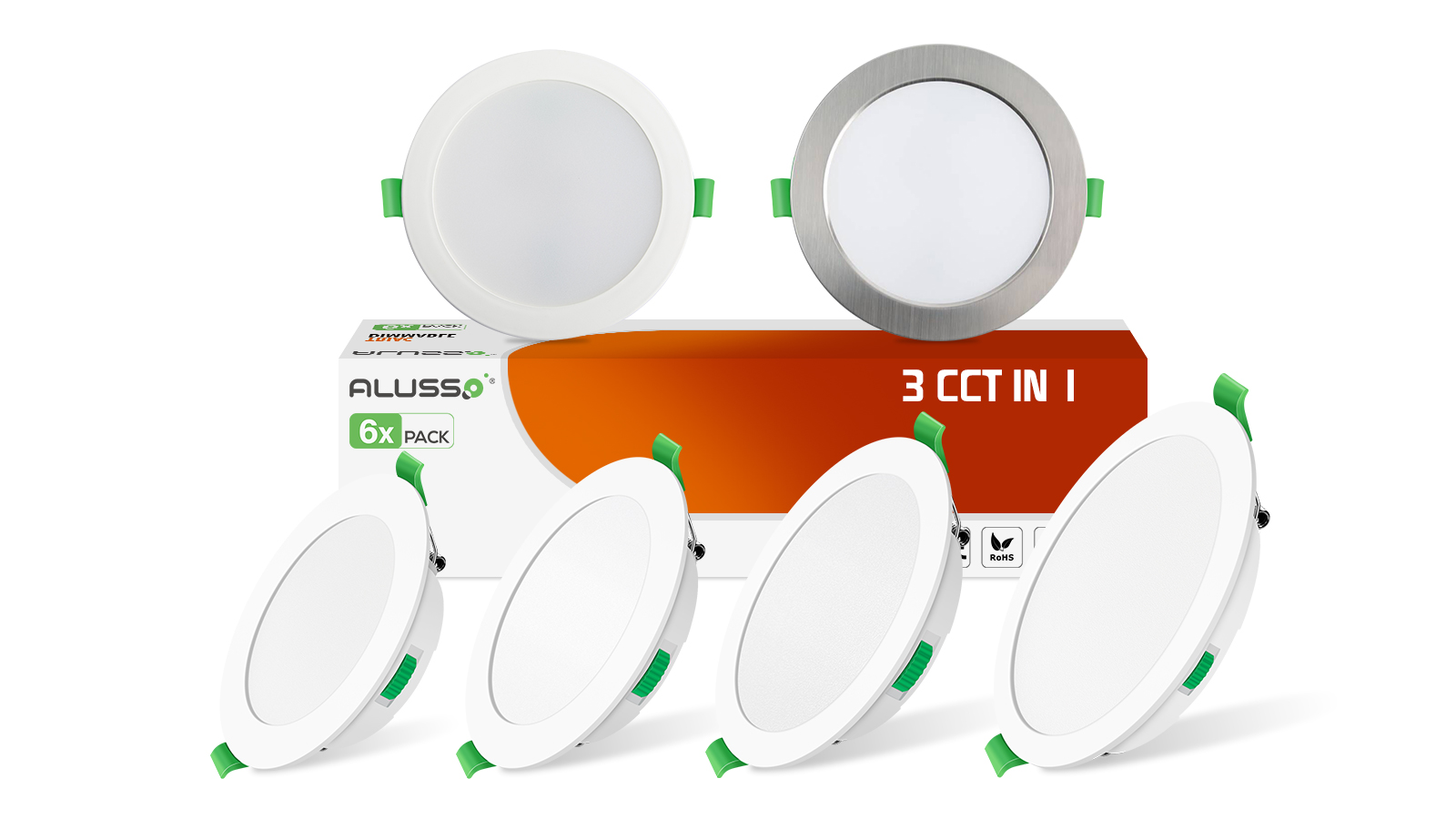 ALUSSO LED Downlights Ceiling Dimmable 7W IP44 Recessed Ceiling Lights 3000K Warm 4000K Neutral 6500K Adjustable Spotlights Ceiling Lights, Round White, 6 Pack