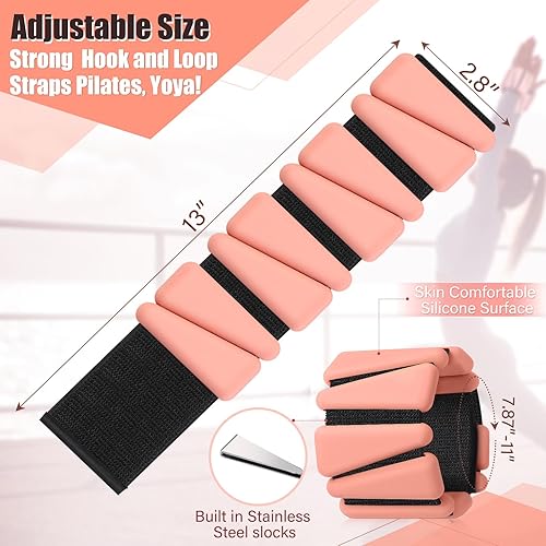 Miniatura 2 de Vinsot Juego de 4 pesas de muñeca para mujer (4 libras) de silicona ajustables para yoga, pilates, gimnasio, entrenamiento, correr, caminar,