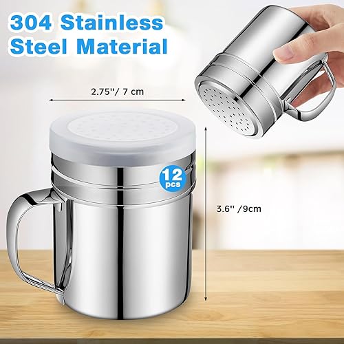 Miniatura 2 de Lallisa 12 pompones de especias de acero inoxidable de 10 onzas con agujeros y tapas, saleros versátiles con asa, accesorios versátiles para azúcar,