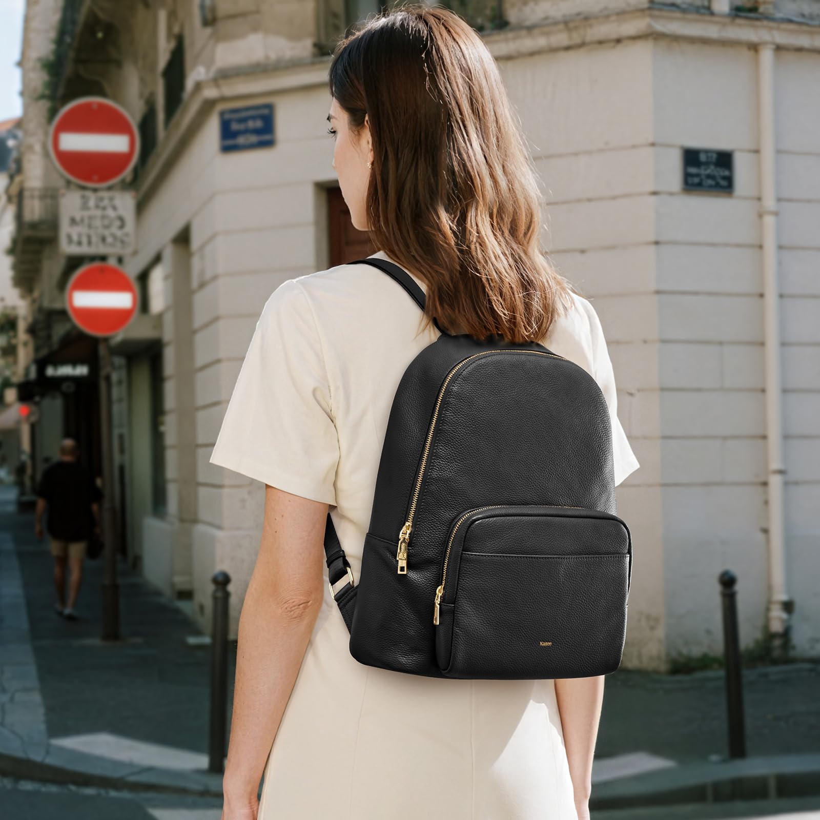 Kattee Mochila de piel auténtica para mujer, bolso de mano de moda