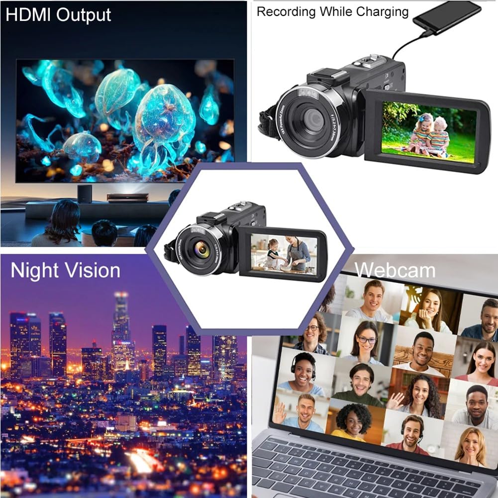 Stabilizzatore A Mano Camcorder Video 8K 64MP Zoom 18X Schermo Touch LCD da 3" Fotocamera WiFi con Microfono e Paraluce