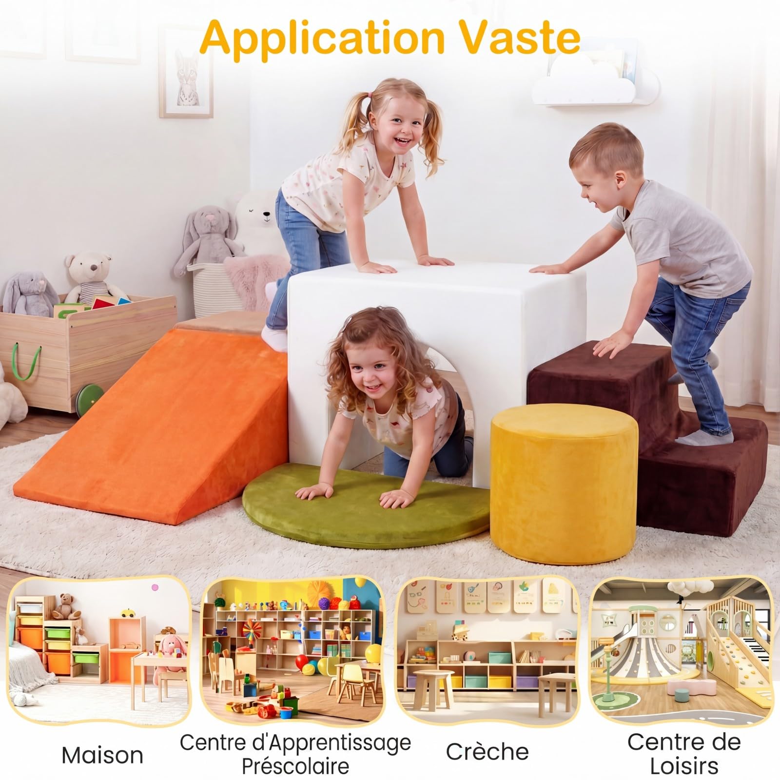 COSTWAY 6PCS Parcours Motricité Bébé en Mousse avec Housse Amovible et Lavable en Velours, Module Motricité Bébé avec Diverses Couleurs & Formes, Jouets Éducatifs Intérieur pour Ramper Grimper (Blanc)