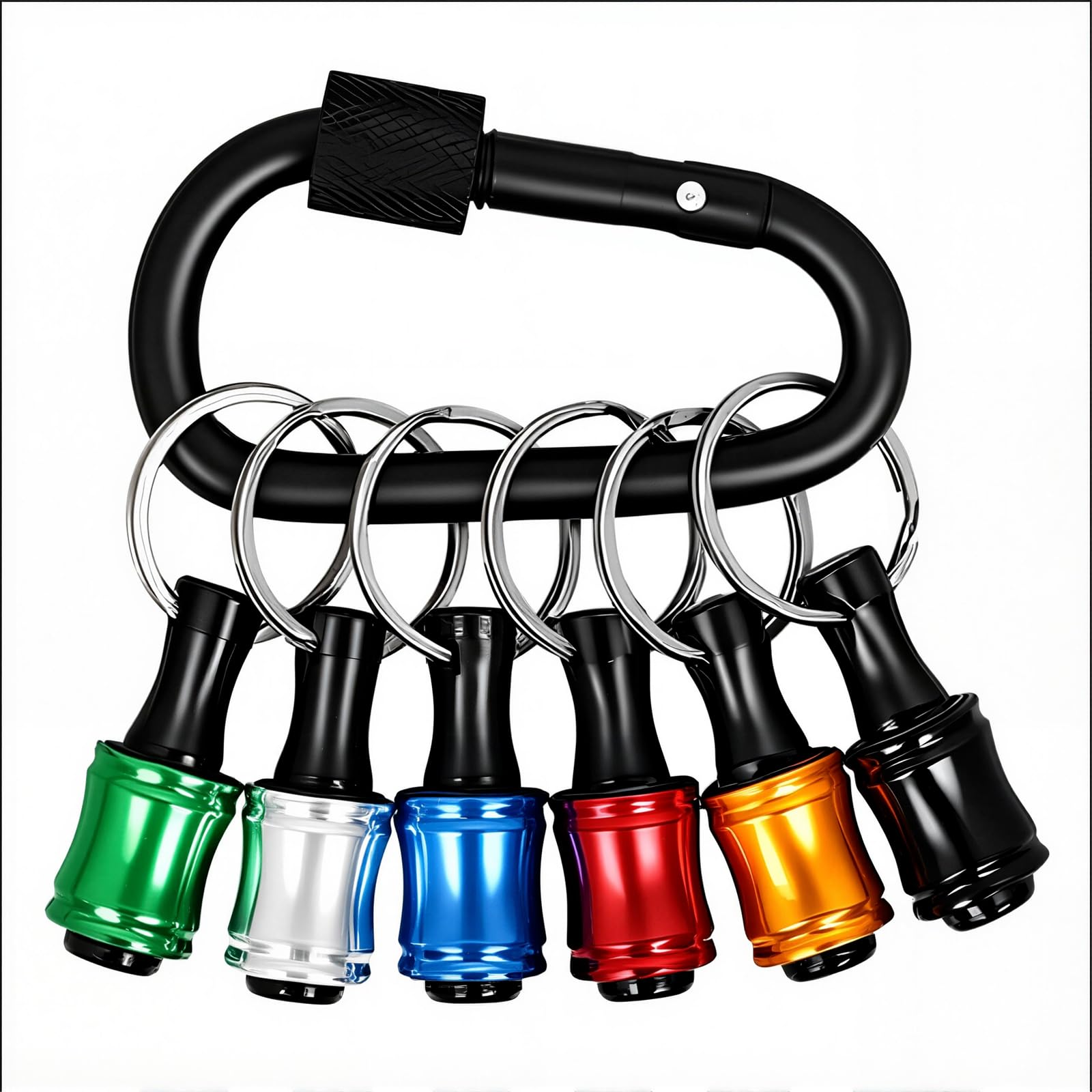 6pc Drill Bit Holder Keychain, 1/4" Hex Quick Release Bit Extension Holder with Carabiner – Non-Slip Impact Driver Accessory for Screwdriver & Nut Driver Bits