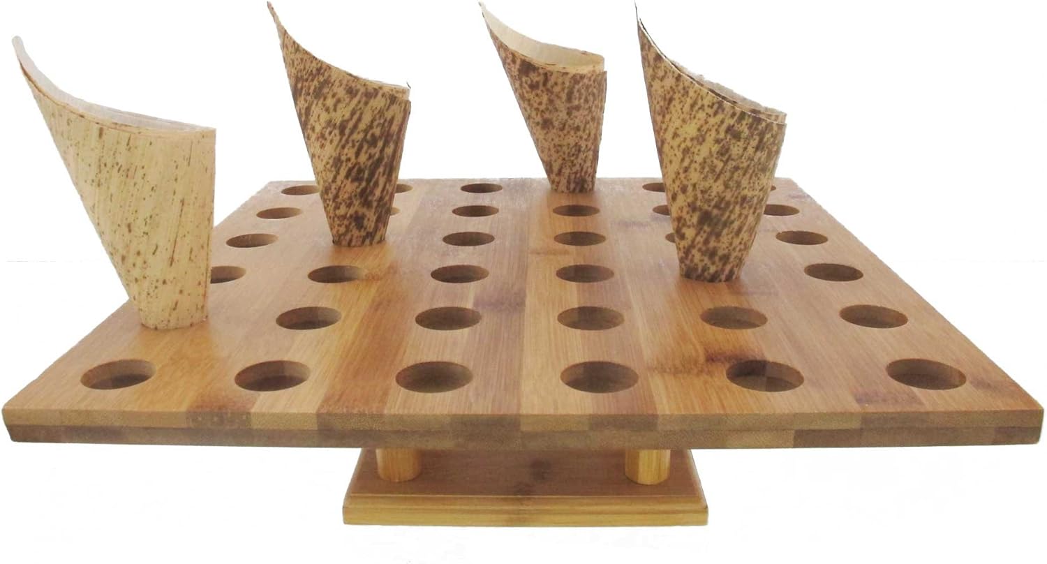 BambooMN 13" x 13" Natural Bamboo Square Food Cone Display Tamaki Stand for Restaurants, Catered Events, Party or Buffets, Holds up to 36 Cones
