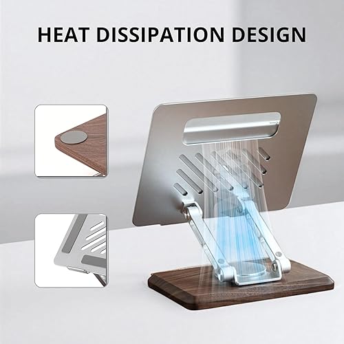 Miniatura 4 de muso wood Soporte para computadora portátil para escritorio, elevador de laptop con base giratoria de nogal de 360°, soporte ajustable para laptop,