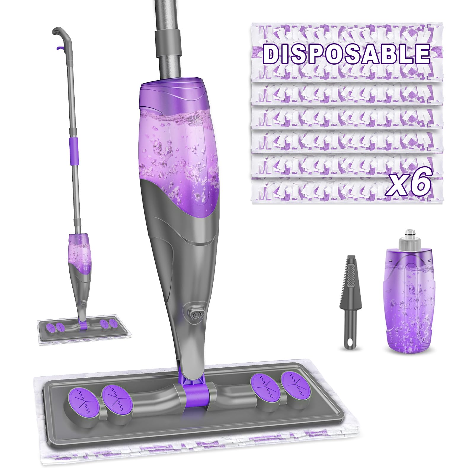 IOPRETTY Microfiber Hardwood Floor Mop - Wet Dry Mops with Washable Pads for Tile Wood Laminate Vinyl Marble Home Kitchen - 500+ ML Refillable Bottle (Grey)