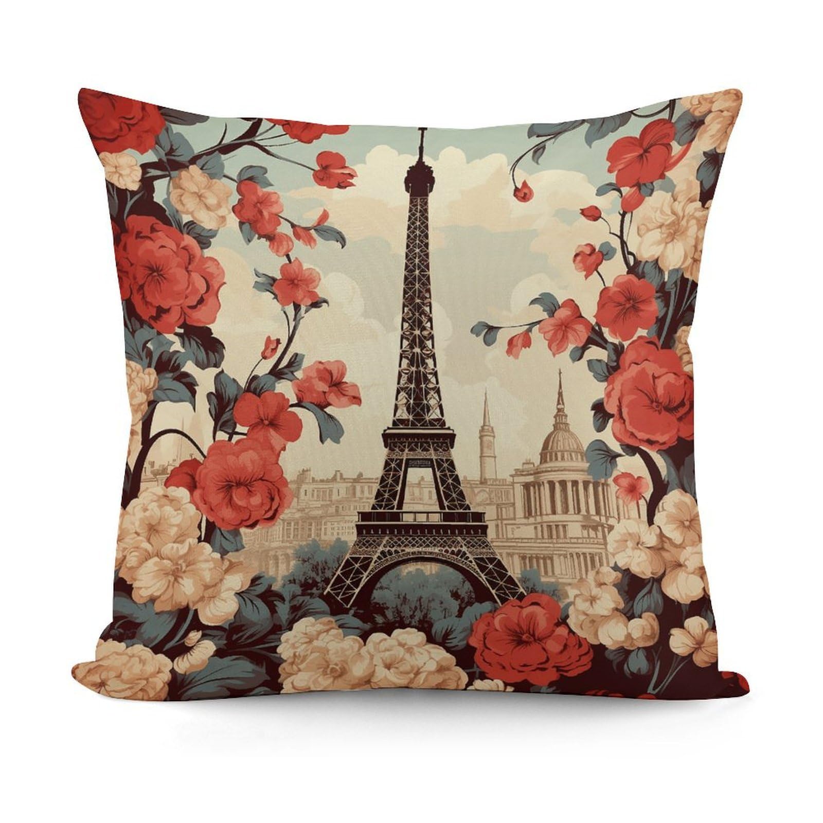 VstaDank Paris Vintage Floral Throw Pillow Cover Soft Square Cushion Cover Art Artwork Pillow Covers Mordern Couch Pillow Covers Decorative Cushion Case for Chair Couch Bedroom Living Room