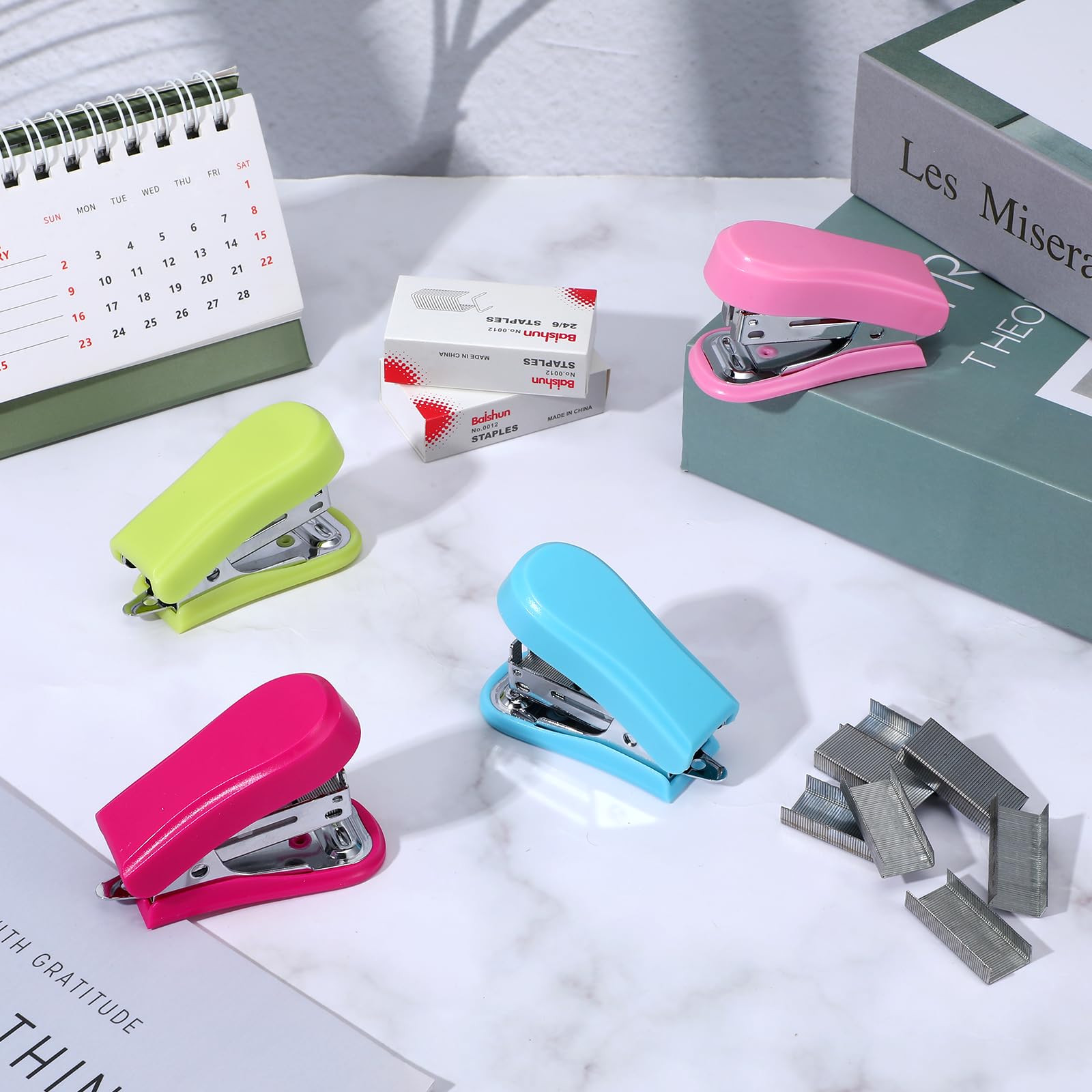 12 Pcs Mini Stapler with 12 Boxes Staple, Includes Built in Staple Remover, Desk Little Stapler for School Office Supplies (Blue, Green, Pink, Rose) - Image 6