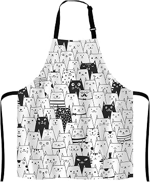 Cute Cartoon Black White Cats Kitchen Cooking BBQ Chef Apron,Funny Apron for Men, Women - Dad Gifts, Gifts for Men - Birthday, Mothers Day Gifts for Mom, Wife, Husband, Brother, Friends