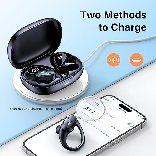 Miniatura 4 de Auriculares inalámbricos con Bluetooth, reproducción de 70 horas, IPX7, estuche de carga inalámbrica impermeable y pantalla de alimentación dual