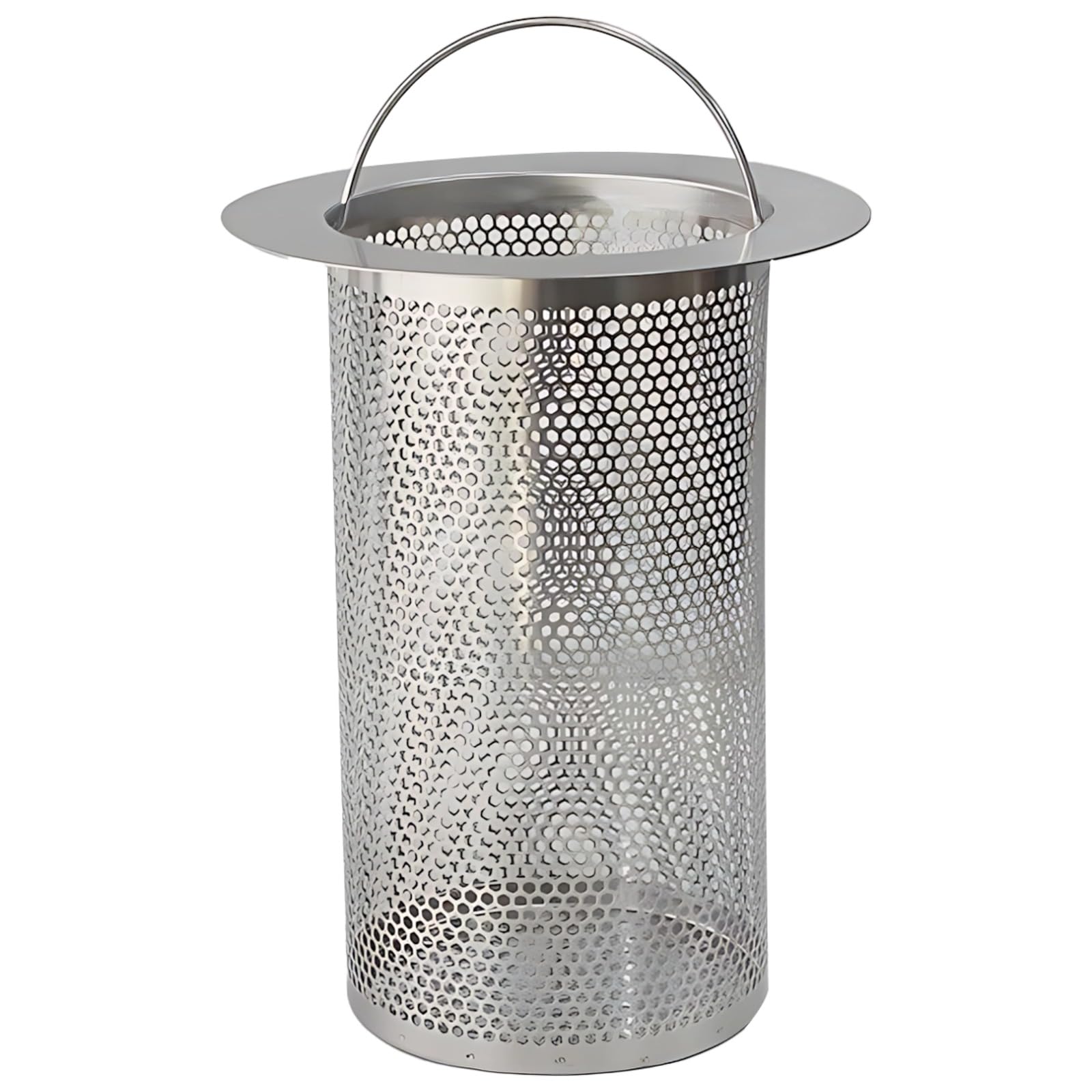 Edelstahl-Bodenablauffilter, 4,3 x 3 x 5,7 Zoll / 11 x 7,5 x 14,5 cm, feinmaschiges Sieb gegen Verstopfungen, Haarfänger, schneller Ablauf, leicht zu reinigen, mit Griff, für Bad, Küche