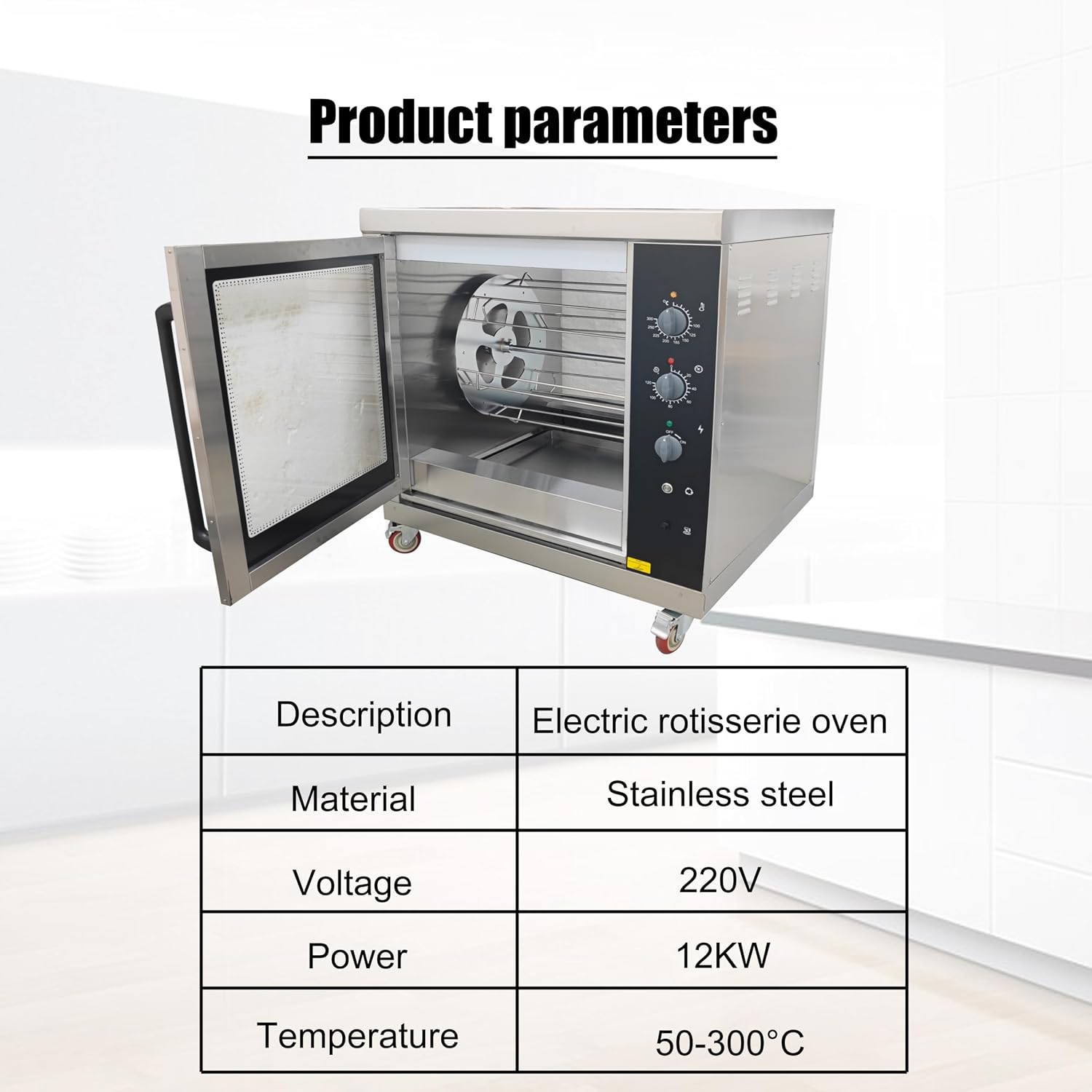 INTSUPERMAI HEJ-201 Commercial Desktop Electric Rotary Chicken Roaster Oven 12KW Stainless Steel Chicken Roaster Machine for 36-42 Chickens, Temperature Control 360° Auto Rotation 220V