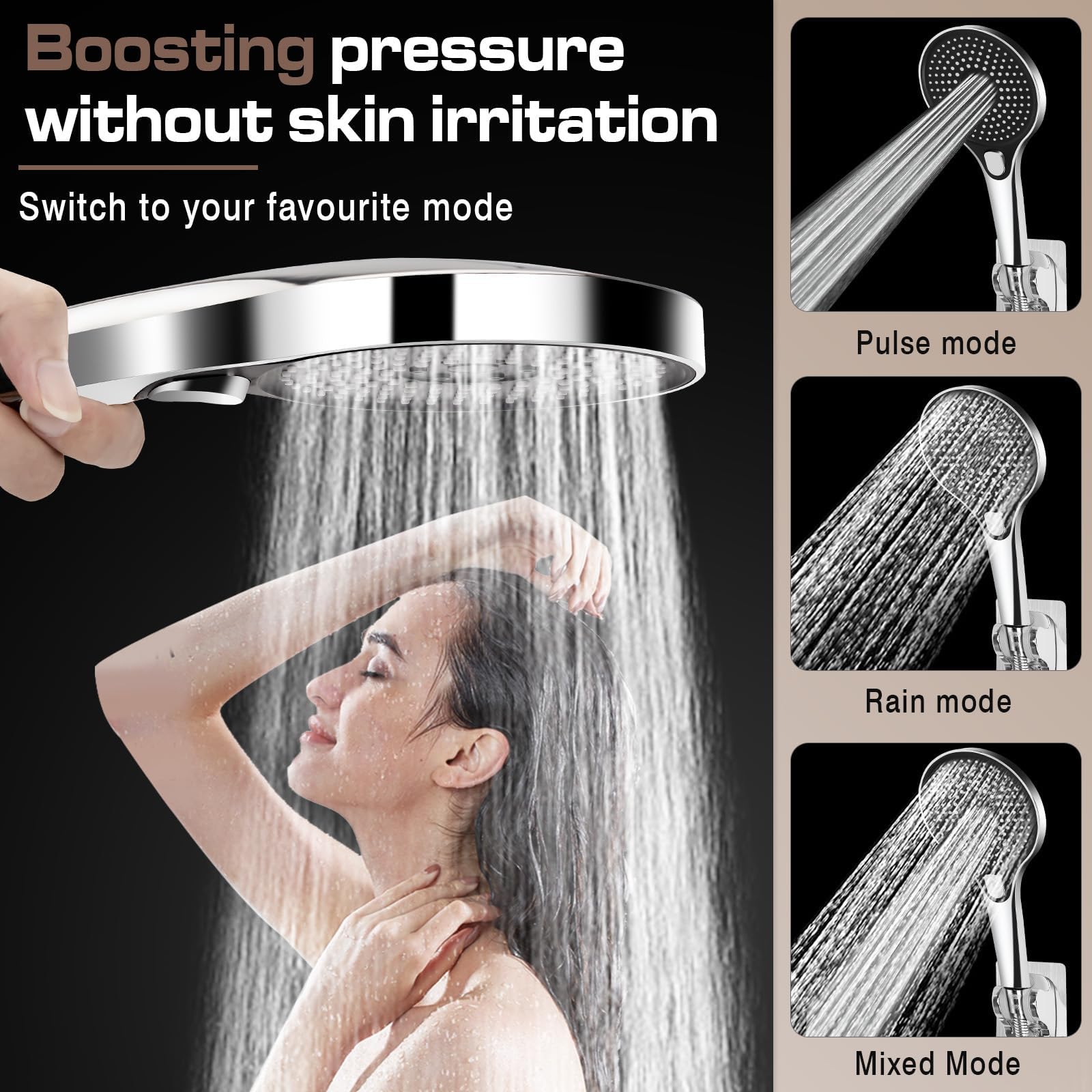 Miscelatore Doccia rubinetto Vasca da Bagno con Doccetta Tre Velocità in Ottone con 1.5 m Flessibile Doccia in Acciaio Inox e Supporto Doccetta kit Rubinetto Doccia da Muro Cromato(G 1/2")
