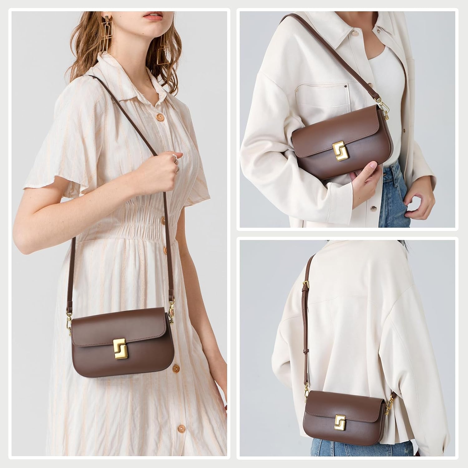 imeetu Soft Leather Crossbody Bag for Women, Top Handle Shoulder Bag Removable Shoulder Straps - Image 2