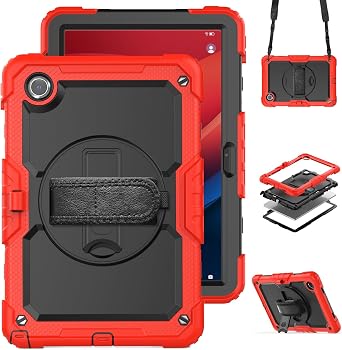 Gylint Case for Lenovo Idea Tab 11 / M11 / Tab K11 11 Inch, 360 Rotating Stand Cover with Screen Protector, Hand Strap, Shoulder Strap, Red