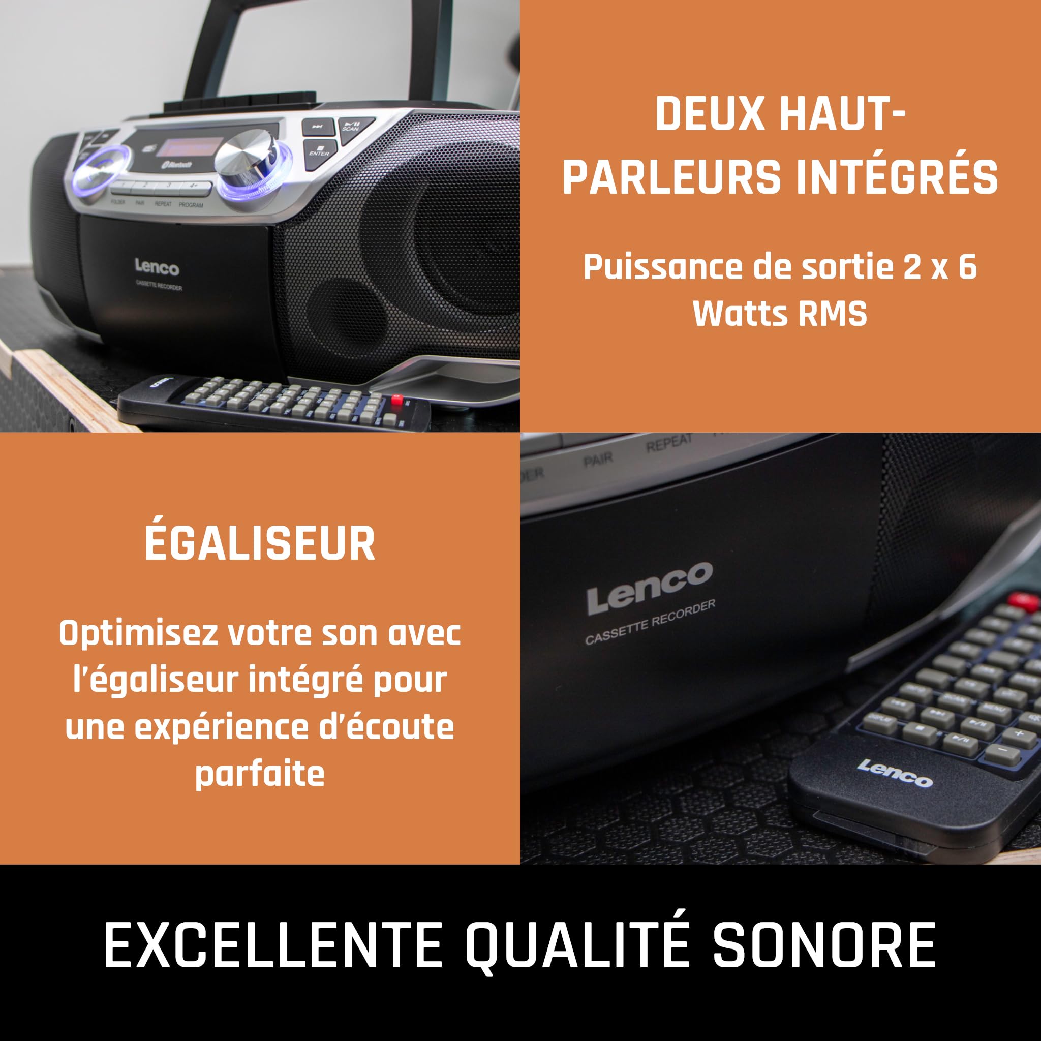 Lenco SCD-720 Lecteur CD, Dab+, Lecteur CD Portable, CD Player, Boombox, Bluetooth 5.0, Lecteur CD/MP3, Lecteur de Cassettes, Radio FM, Port USB, 2 x 6 W RMS et Bass Reflex, télécommande, Argent