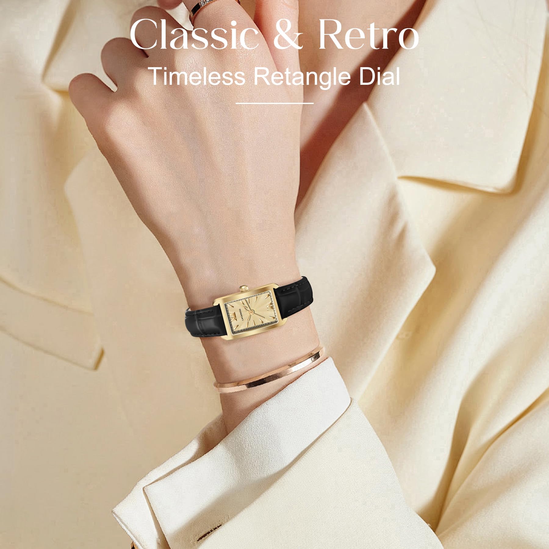 Timever Orologio da donna con cinturino in pelle, delicato ed elegante, classico, vintage, retrò, quadrato, al quarzo, regalo per lei