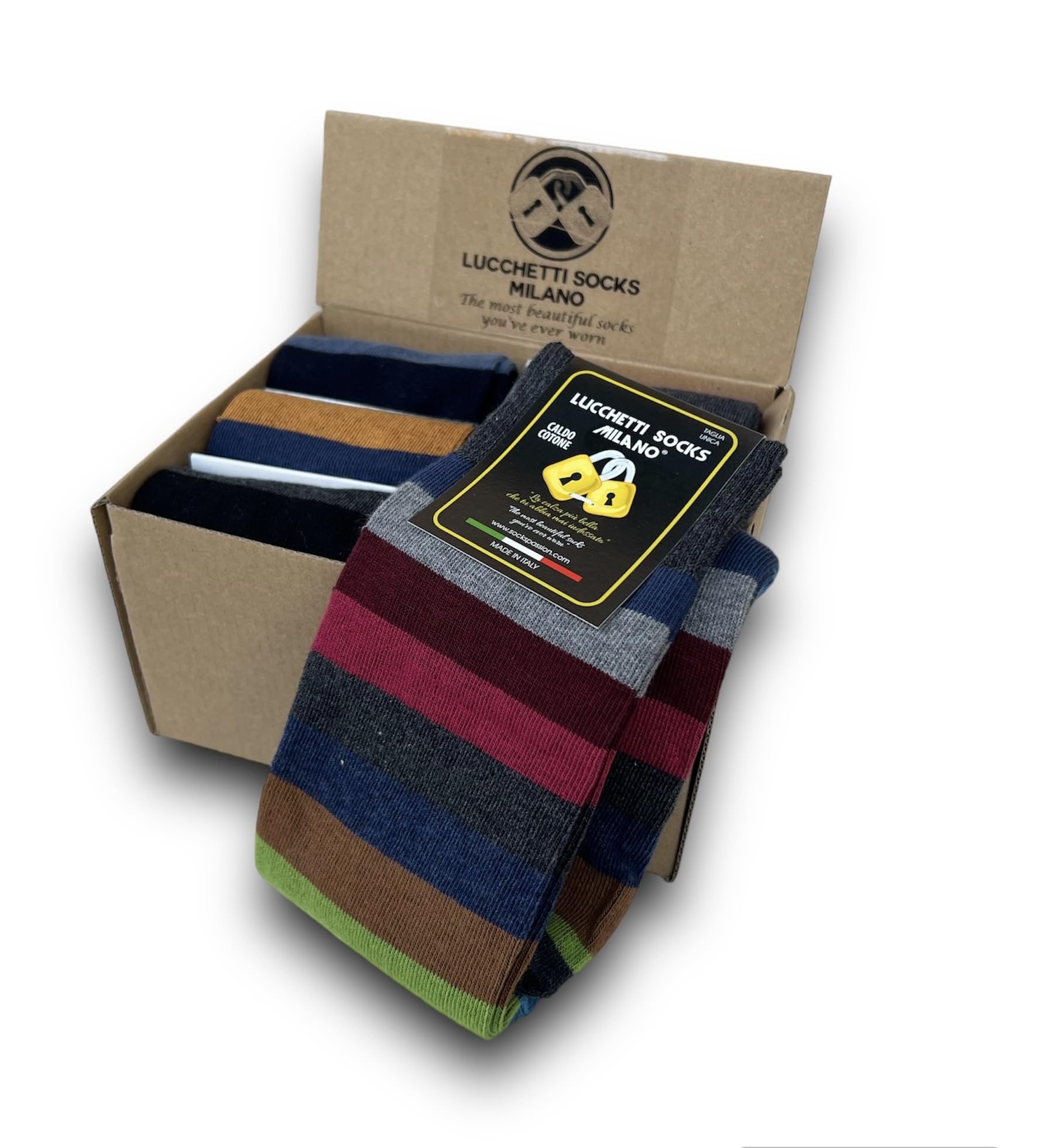 Lucchetti Socks Milano Lot de 6 Paires de Chaussettes Longues Chaudes en Coton pour Homme à Pois Colorés Tendance à Motifs Mode Made in Italy