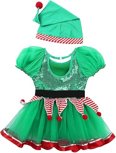 Miniatura 4 de Freebily Disfraz de elfos de Navidad para niñas y niñas, vestido de elfo de Papá Noel con sombrero, disfraz de fiesta de cosplay