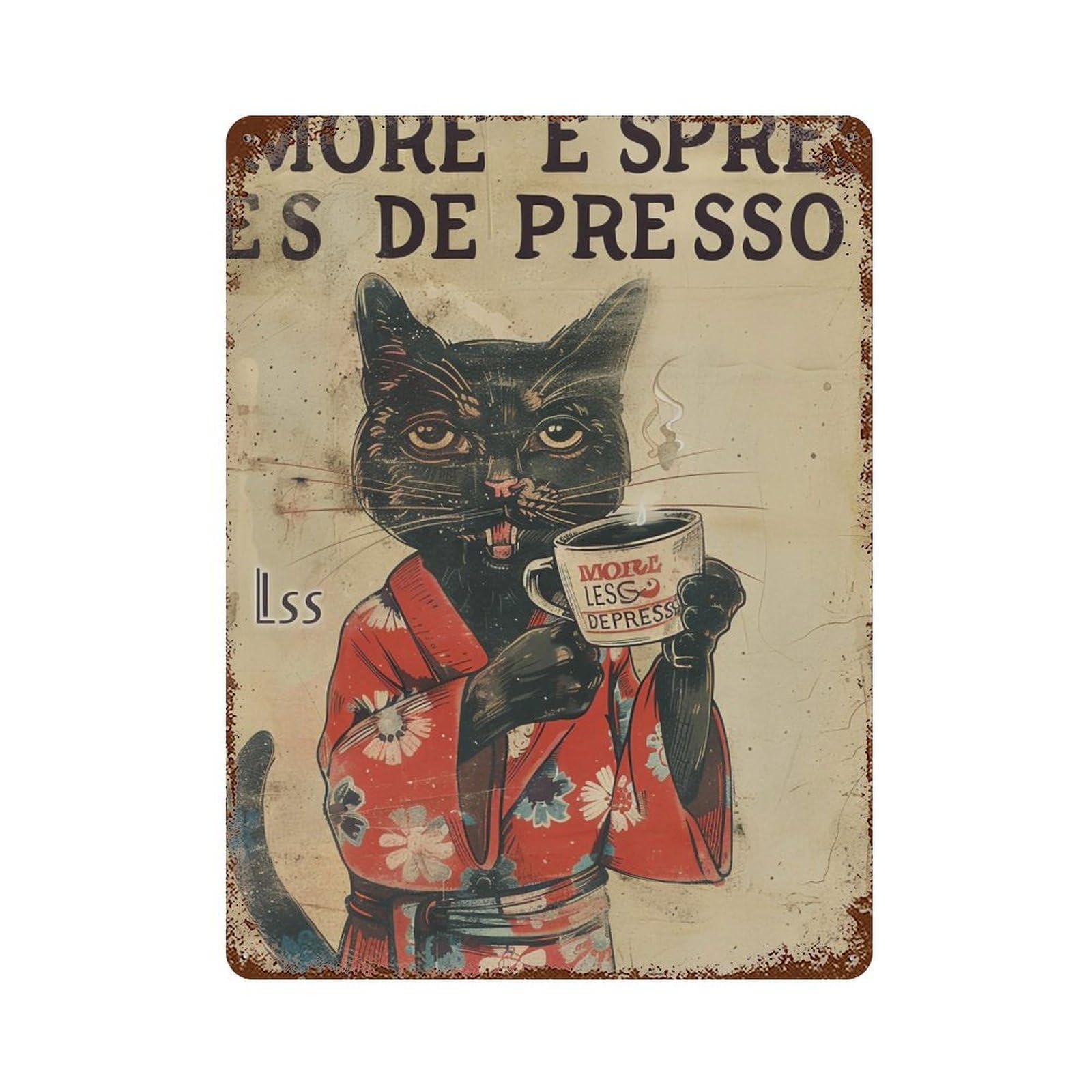 FHUYEURHRY Cozy Cafe Cat Artwork with Funny Coffee Quote 03 Wall Decor Retro Iron Vintage Art Metal Tin Sign Poster Modern Home Cofffee Club Art Bar Shop Decorations Style-26 40x30cm