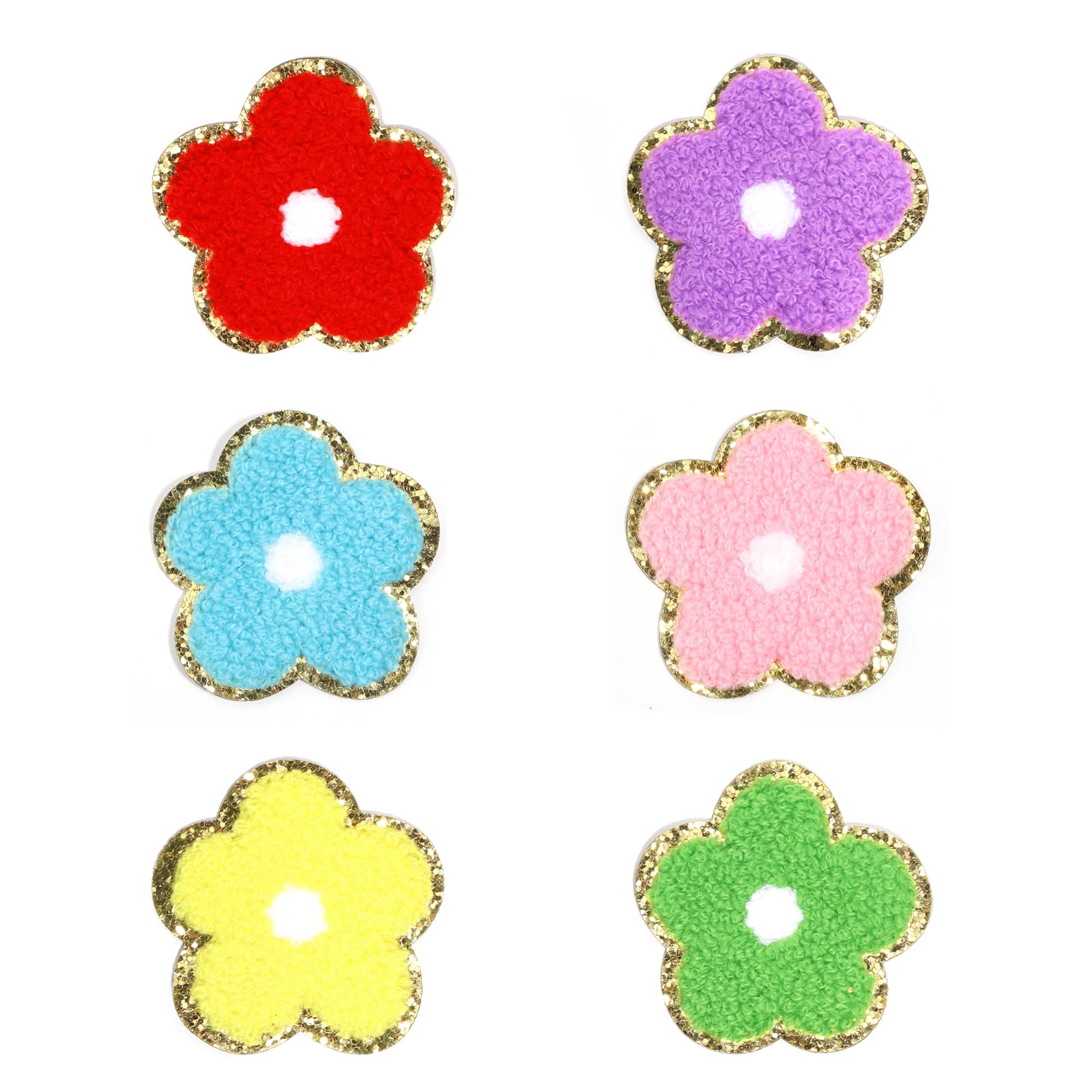 Yumttero 6 Pcs Chenille Patches Cute Self Adhesive Flower Patches for for Bags Clothes Dress Jeans Hats Laptop Phone Case Fridge DIY Accessories（