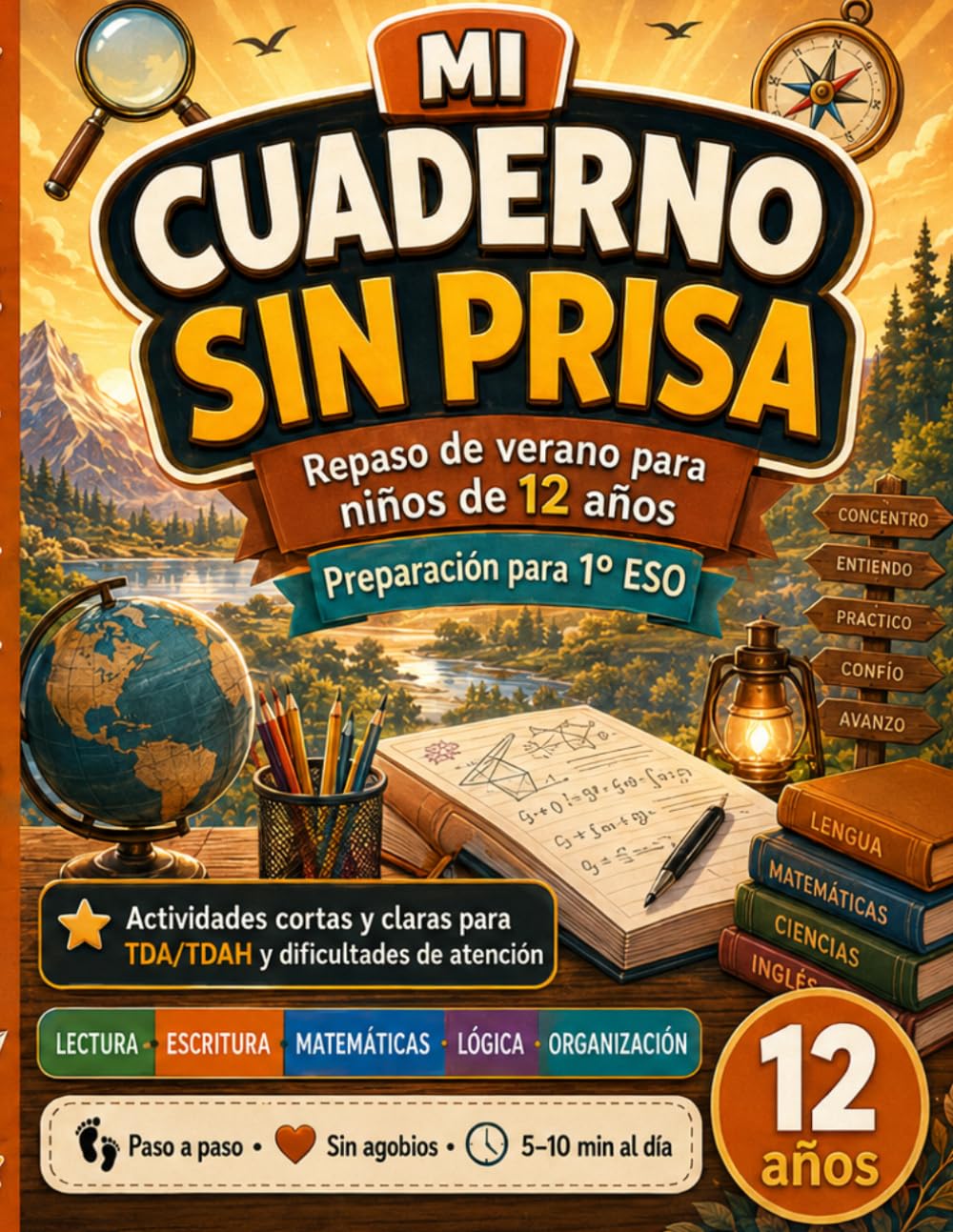 Mi cuaderno sin prisa: Repaso de verano 6º Primaria · Actividades cortas para TDA, TDAH y dificultades de atención · Preparación para 1º ESO