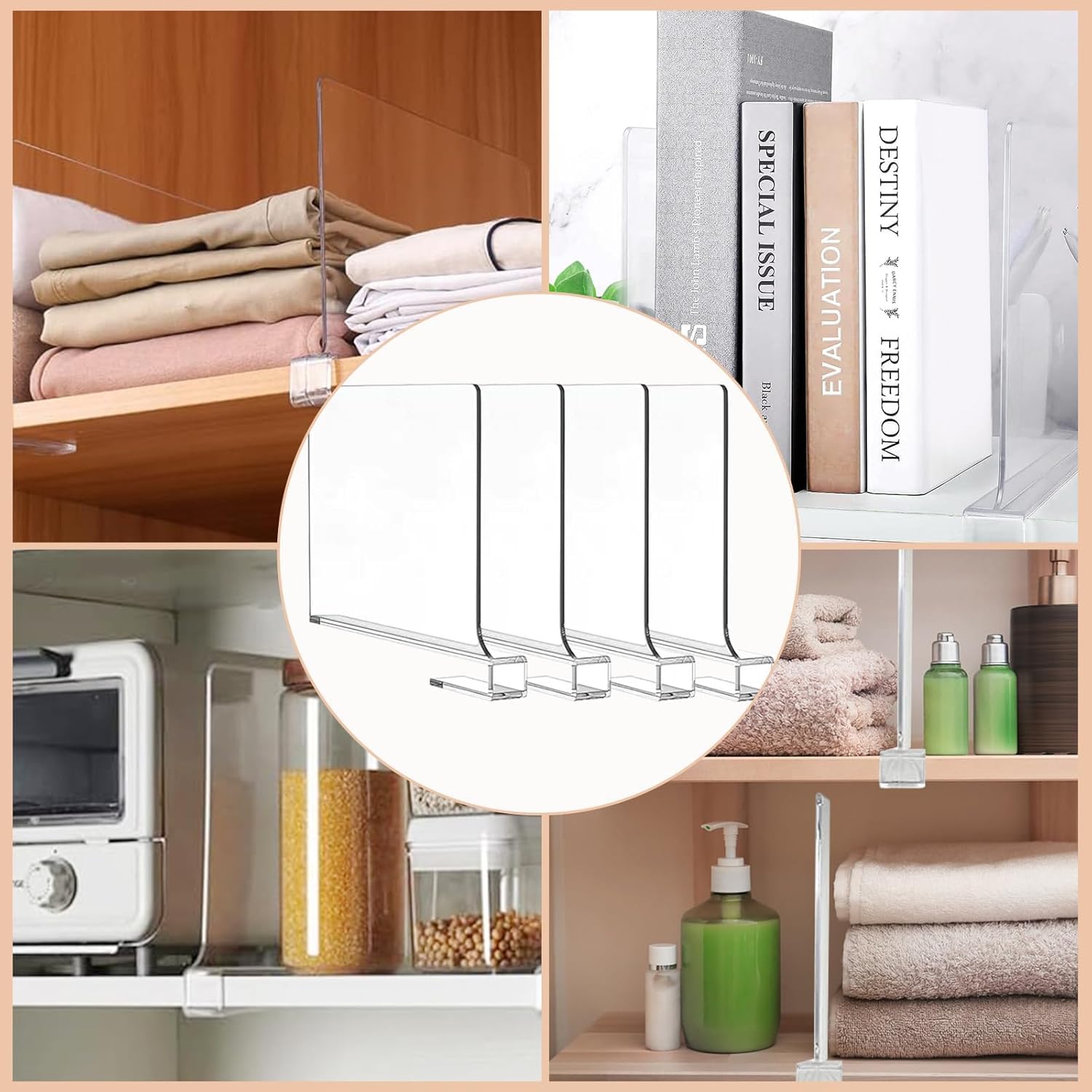 8 separatori per scaffali in acrilico trasparente, divisori multifunzionali, 30 x 20 cm, divisori per armadio per camera da letto, cucina, armadi e organizzazione, URH006-CLOTHE