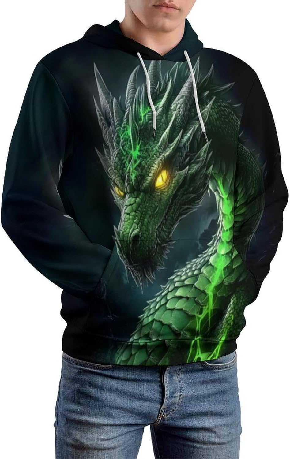 Men Women Realistic 3D Dragon Print Galaxy Pullover Hooded Sweatshirt Hoodies with Big Pockets - Image 2