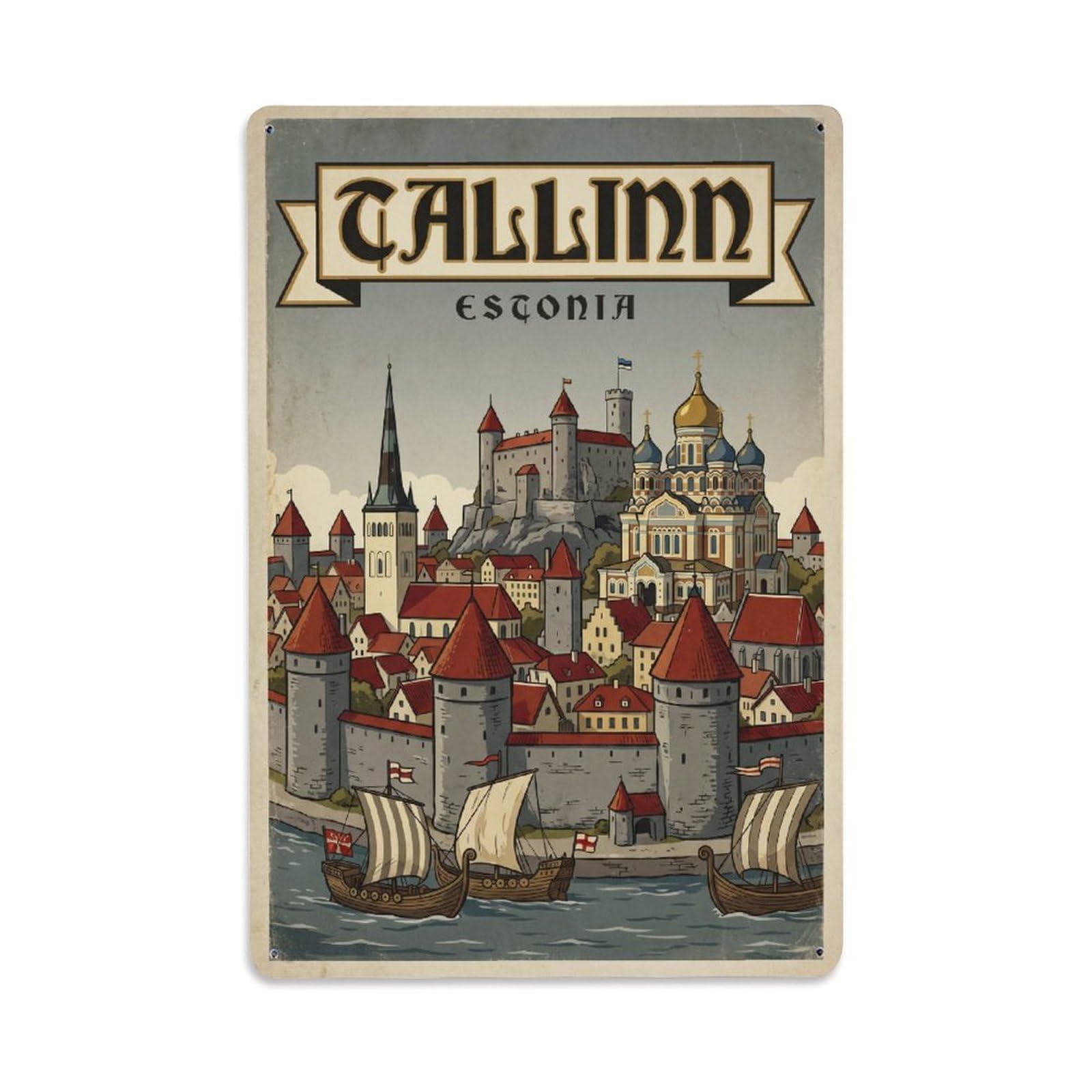 Vintage Travel Estonia Tallinn Metal Tin Sign