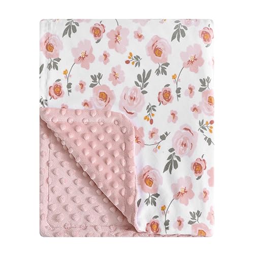 DaysU Mantas de felpa suave y sedosa para niñas con estampado floral y puntos elevados relajantes, mantas de cama de doble capa para cuna de bebé,