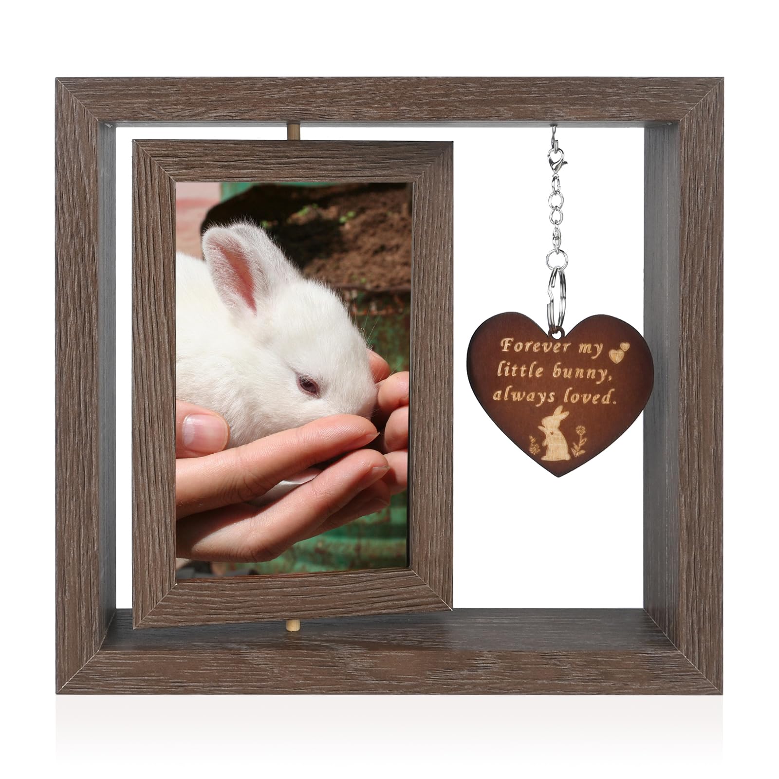 Yongvelin Rabbit Memorial Gifts for Loss of Bunny, Rotating Wooden Pet Memorial Picture Frame for 4x6 Photo, Loss of Rabbit Sympathy Remembrance Bereavement Keepsake Gift