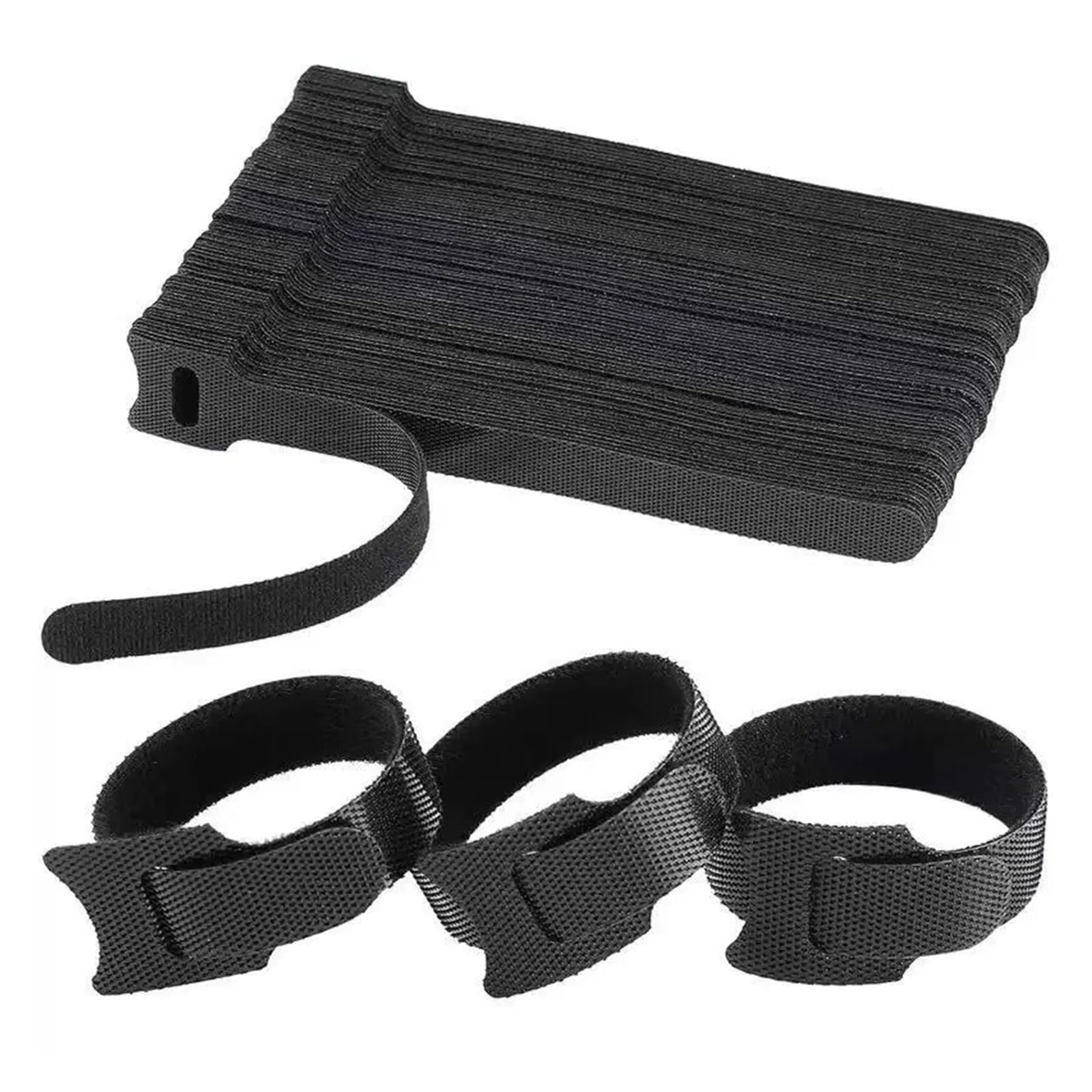 50 pz Organizzatore di Cavi Rilasciabili Fascette Auricolari Gestione dei Nylon Riutilizzabili Loop Hoop Cinghie Nastro Cravatta(Black,12x200MM)