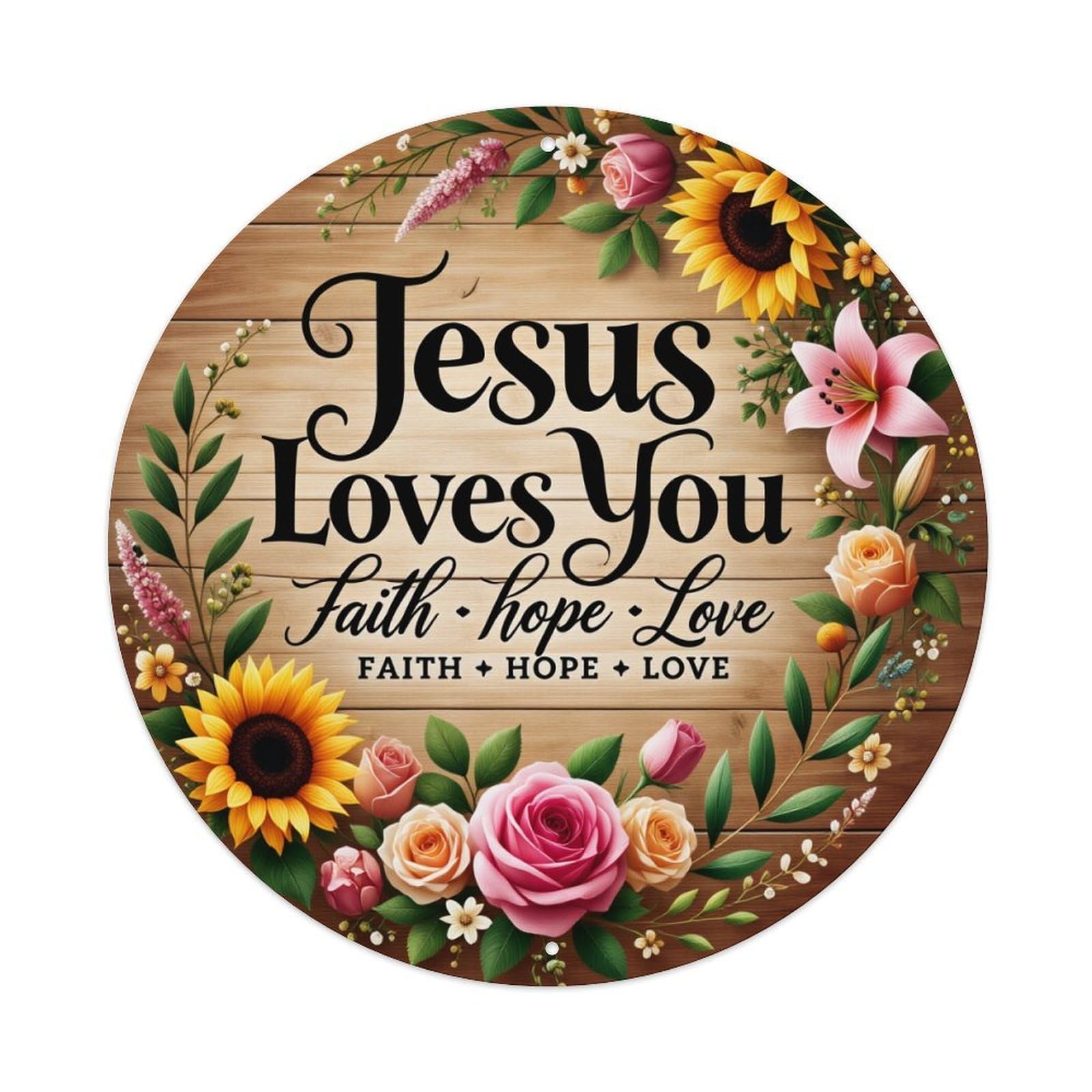 Jesus Loves You Faith Hope Love Round Tin Sign Vintage Metal Poster, Home Bar Garage Man Cave Cafe Indoor & Outdoor Wall Decoration 8x8Inches