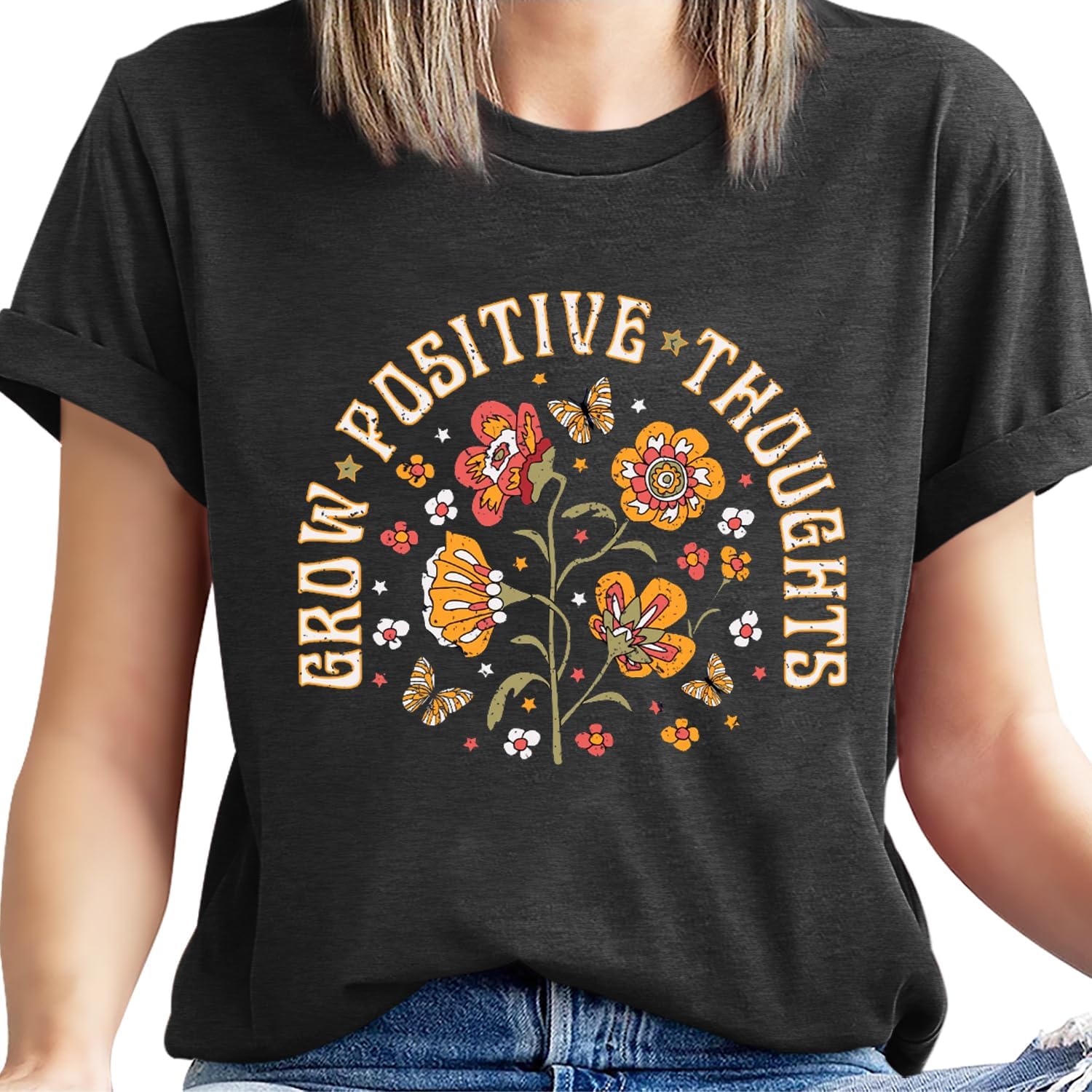 Mental Health Shirts for Women Vintage Flower Tee Shirt Boho Floral T Shirt Wildflower T-Tops Butterfly Tops - Image 2