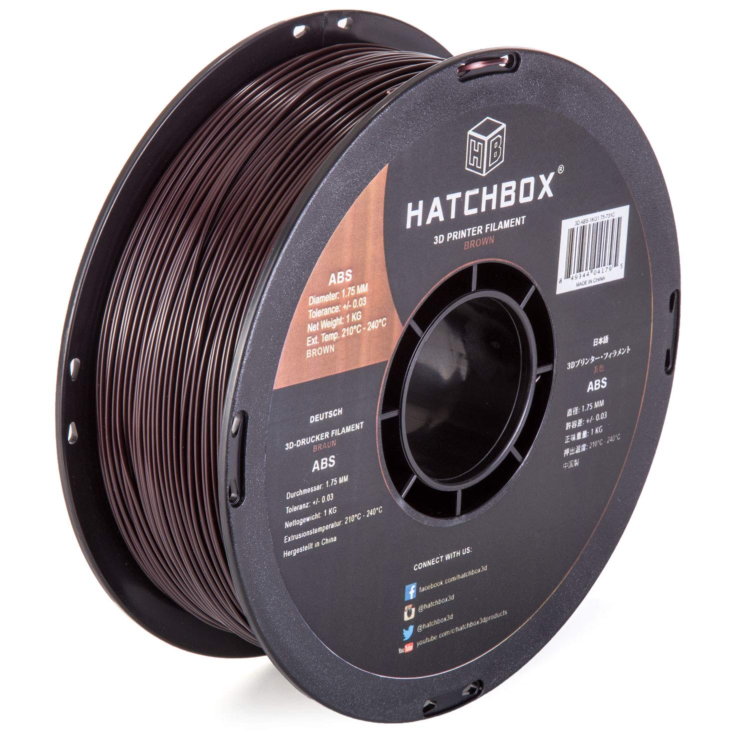 HATCHBOX ABS 3D Printer Filament, Dimensional Accuracy +/- 0.03 mm, 1 kg Spool, 1.75 mm, Brown