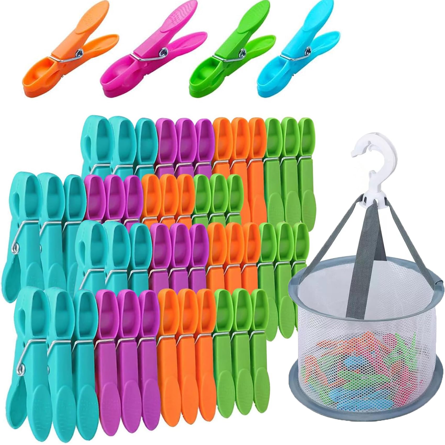 48PCS Clothes Pegs for Washing Line with Bag,Colorful Washing Pegs Laundry Pegs Extra Strong,Peg Basket Set Washing Line Pegs Clothes Pegs for Laundry Bathroom Kitchen Indoor Outdoor