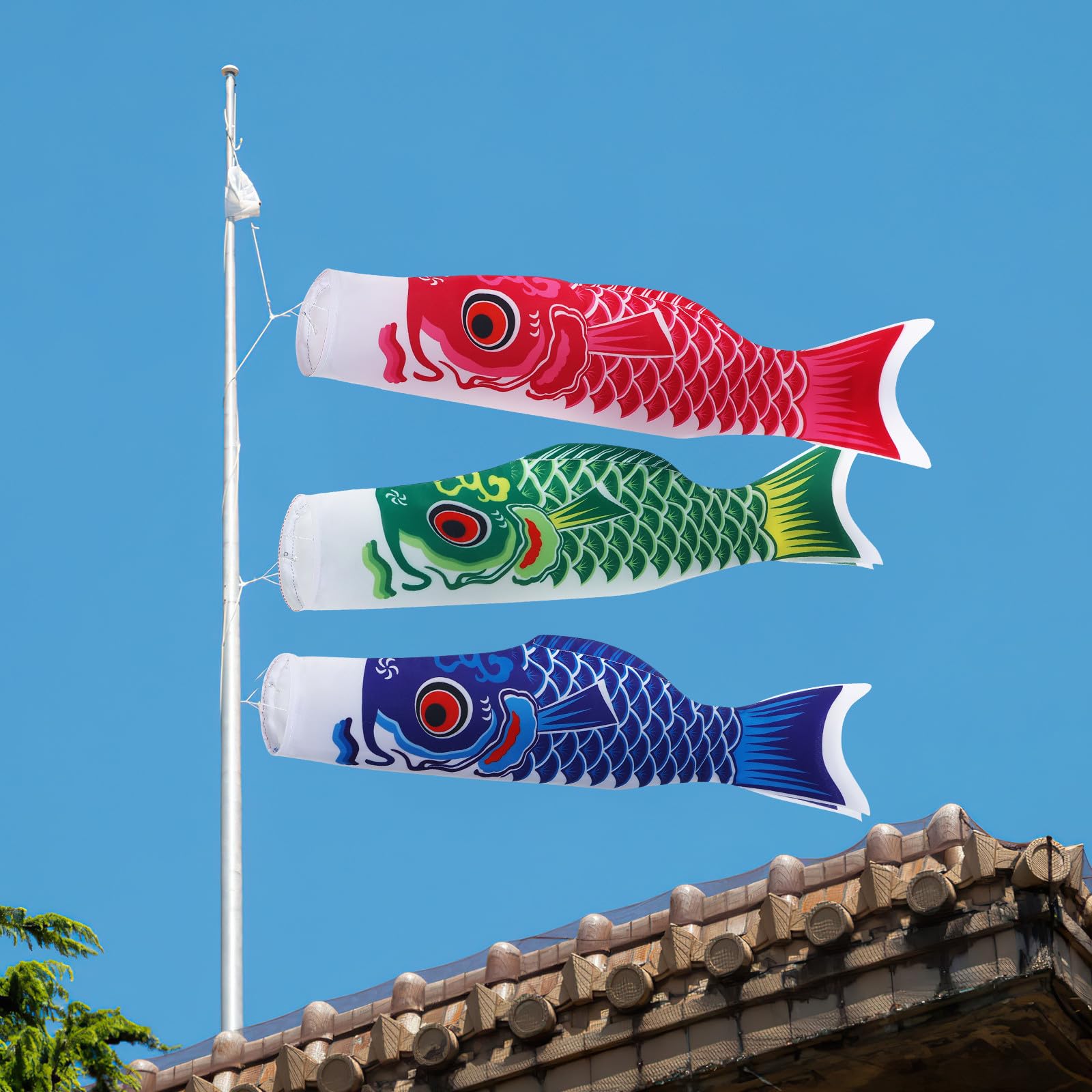 Totority Banderas de Peces Japonesas 5 Piezas 70 CM en Satén Ligero para Decoración de Jardín y Espacios Abiertos Diseño Animado y Fácil de Colgar