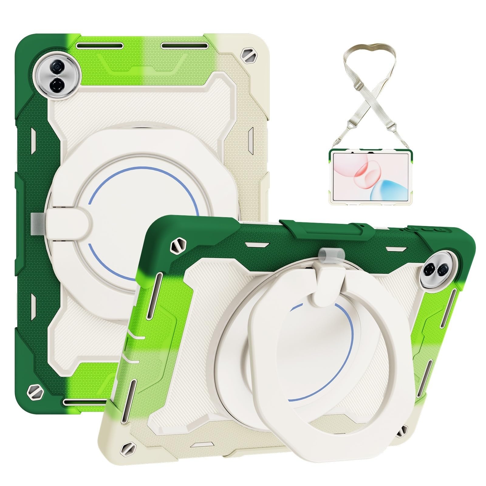 360 stopni obrotowe 3 w 1 odporne na wstrząsy etui do Honor Pad 10/Honor Tablet 10 HEY3-W00 12,1 cala z paskiem na ramię i uchwytem, kolorowy zielony
