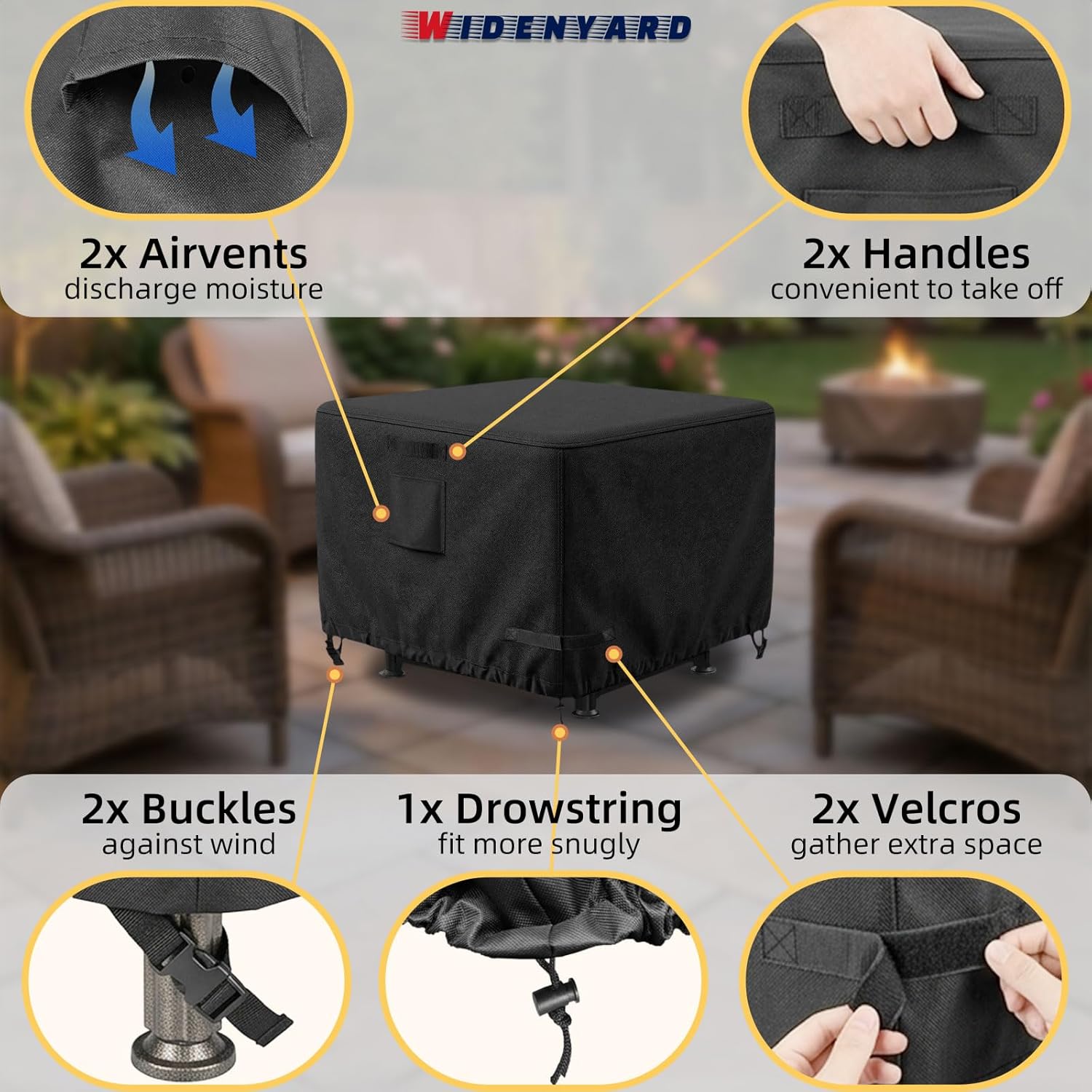 Square Fire Pit Cover 30 x 30 x 25 inch, Waterproof Heavy Duty Gas Fire Table Covers for 28x28, 30x30 inches Patio Outdoor Firepits, All-Weather Protection