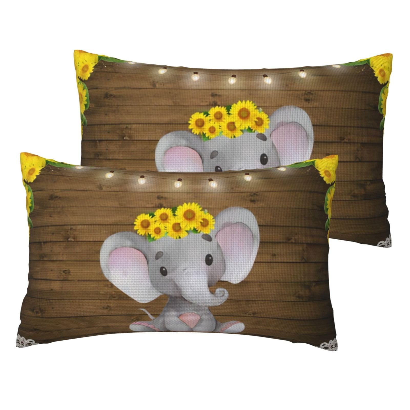 Lot de 2 taies d'oreiller imitation lin imprimé tournesol éléphant pour salon